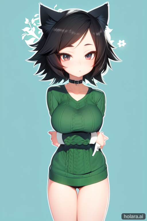 1girls 2d ai_generated asian_latina black_hair cat_ears clothing female female_only heart humanized latina light_blue_background los_ojos_blancos mari_sumi megumi_minerva peruvian_female short_hair simple_background sweater tagme