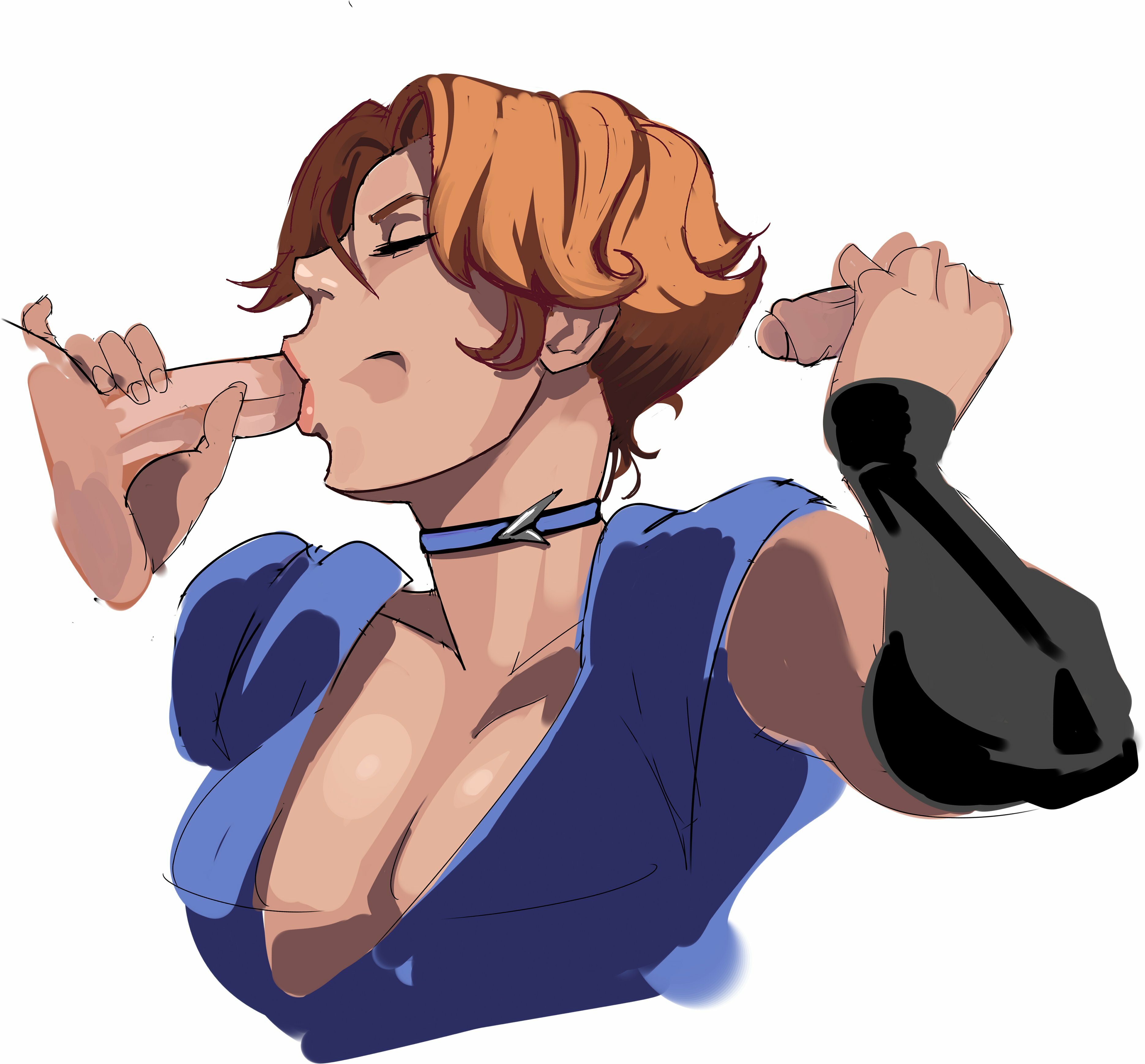 balls, blowjob, castlevania, castlevania (netflix), choker, clothed, handjob, hivethebastard, male, penis, red hair, short hair, sypha belnades, testicles