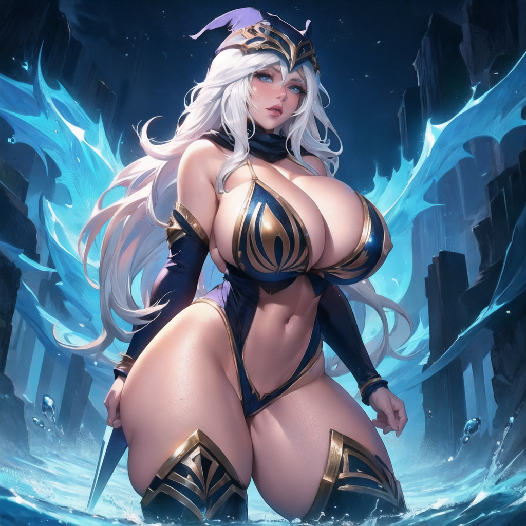 1girls ai_generated ashe_(league_of_legends) belly_button big_breasts big_thighs cixf female hood huge_breasts league_of_legends mommy mommy_kink open_belly open_clothes riot_games thick_thighs white_hair