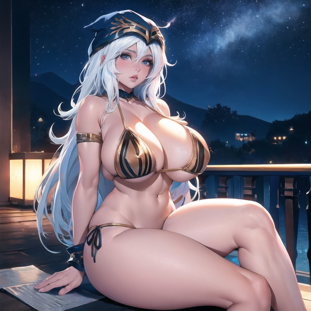 ai_generated ashe_(league_of_legends) big_breasts cixf huge_breasts league_of_legends night riot_games thick_thighs