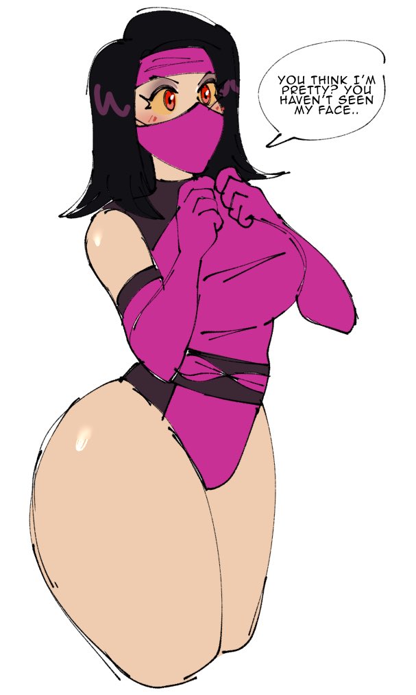 1girls clothed female female_only jammedvhs klassic_mileena leotard mileena mob_face mortal_kombat mortal_kombat_2 ninja red_eyes thick_thighs