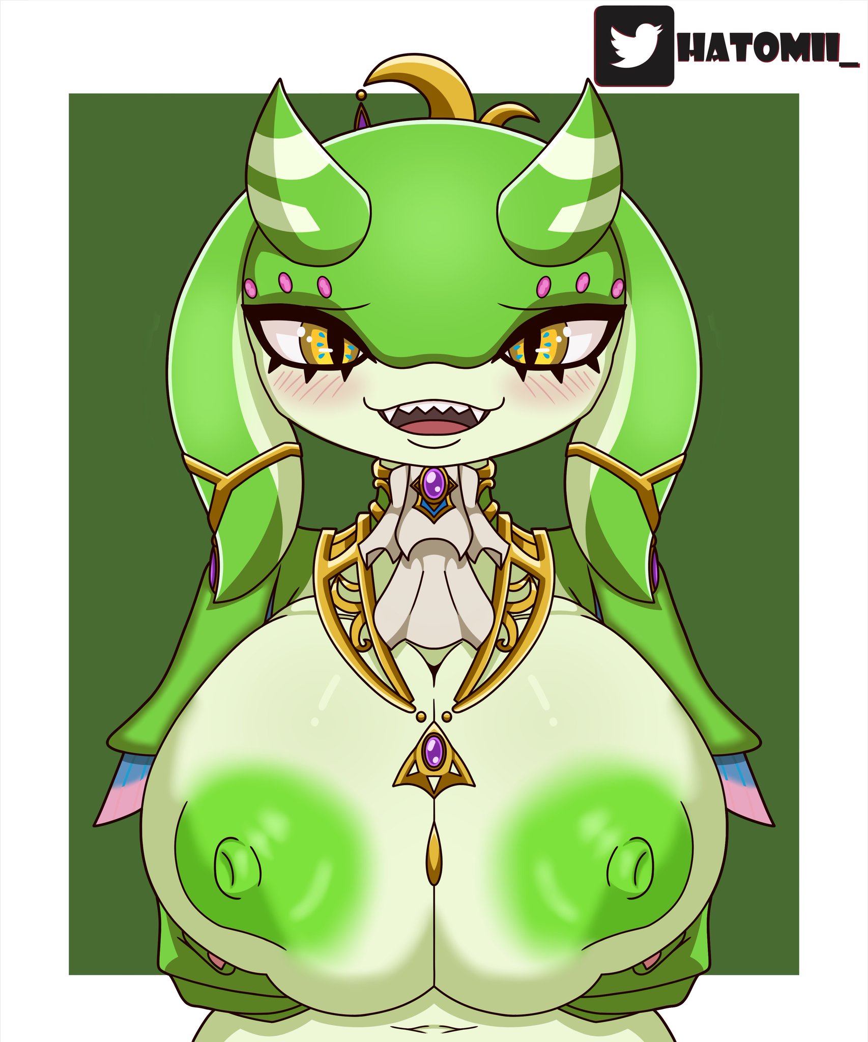 1girls, big breasts, breasts, female, fish, green skin, huge breasts, solo, tagme, tears of the kingdom, the legend of zelda, yona (zelda), zora