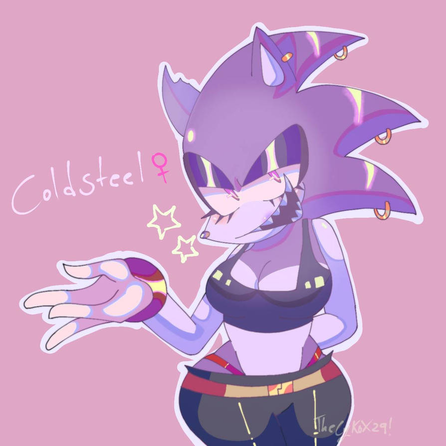 1girls big_breasts coldsteel_the_hedgehog english_text female female_focus genderswap_(mtf) looking_at_viewer only_female partially_clothed pink_background purple_body purple_fur purple_skin rule_63 sega simple_background smile smiling smiling_at_viewer smirk smirking sonic_(series) sonic_the_hedgehog_(series) tagme text thecykox29!