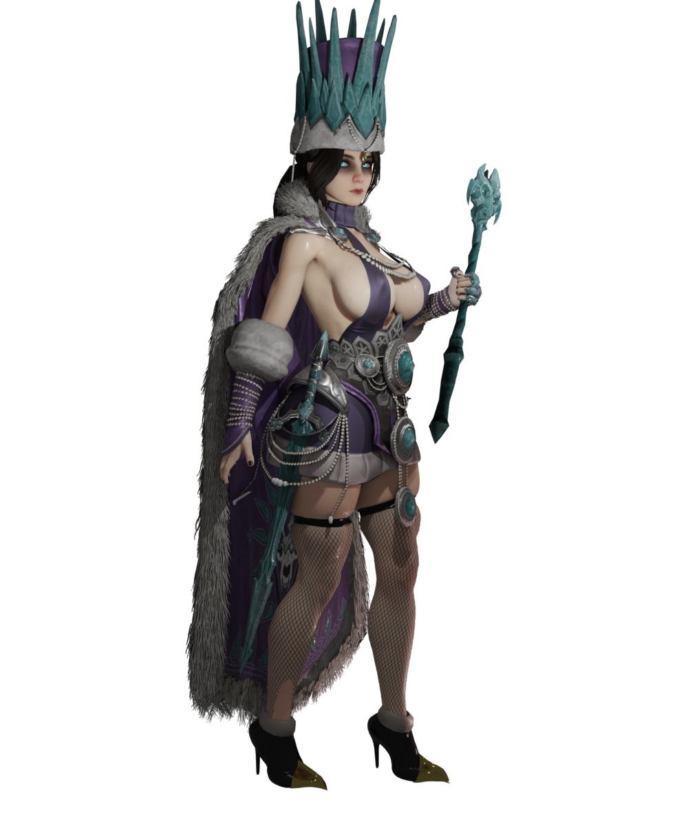 cleavage crown fishnets fur_trim heels huge_breasts lewd_clothing nipple_bulge scepter sideboob skimpy skimpy_clothes skindentation soboro sword thick_thighs tzarina_katarin warhammer_(franchise) warhammer_fantasy