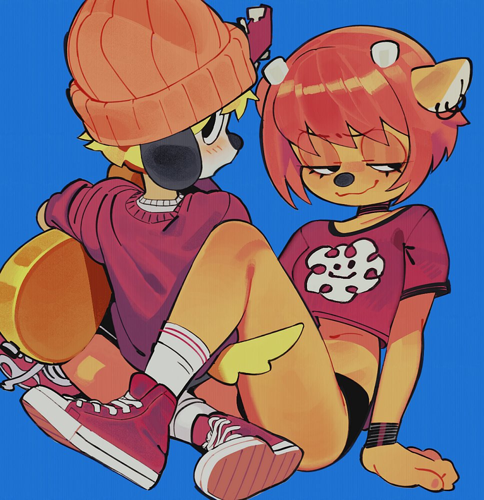 1boy 1girls adult_and_teenager anthro clothing crop_top crossed_legs female footwear furry guitar headwear lammy_lamb male musical_instrument panties parappa parappa_the_rapper sony_corporation sony_interactive_entertainment tagme um_jammer_lammy wamudraws wristwear