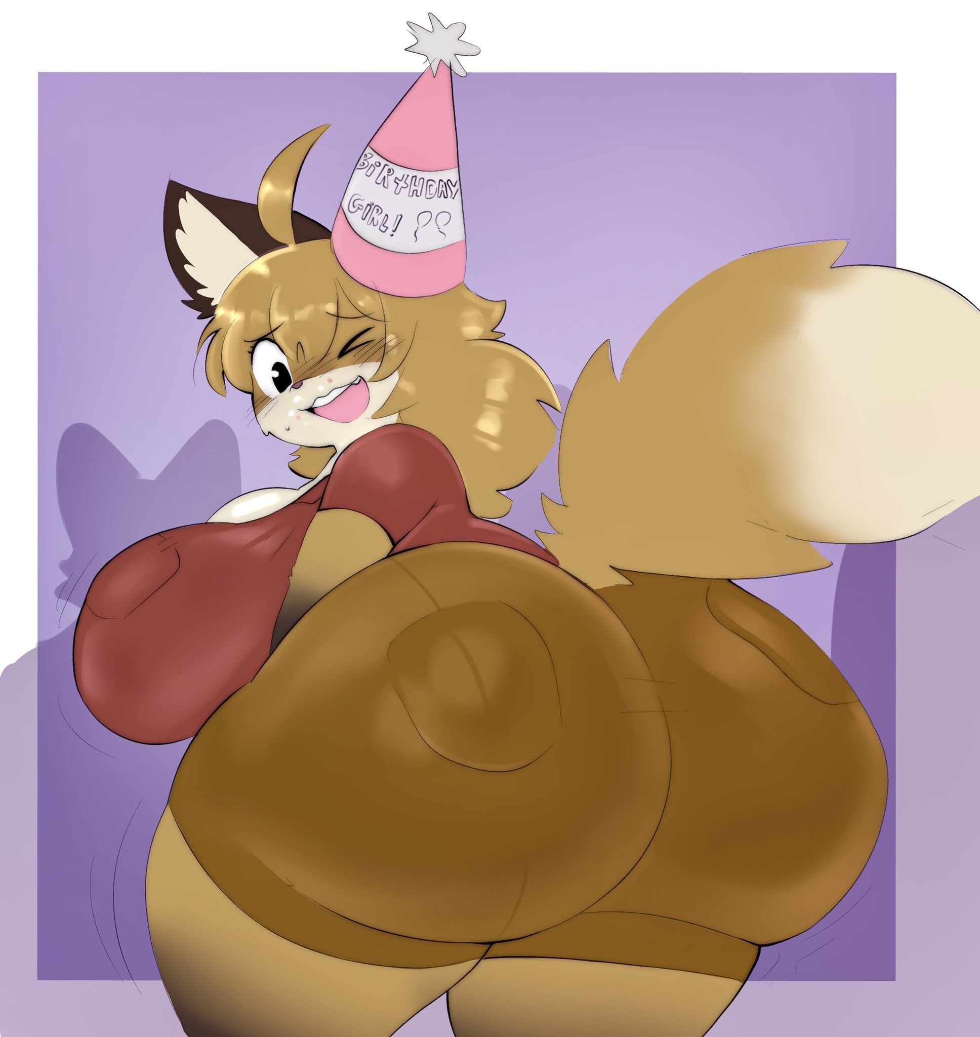 anthro, ass, big ass, big breasts, breasts, bubble ass, bubble butt, female, fujiko (inazuma kat), furry, huge ass, inazuma kat, party hat, shorts, tagme, wide hips