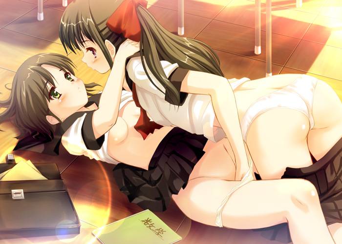 female fingering lying multiple_girls school_uniform serafuku skirt tougarashi_hideyu yuri