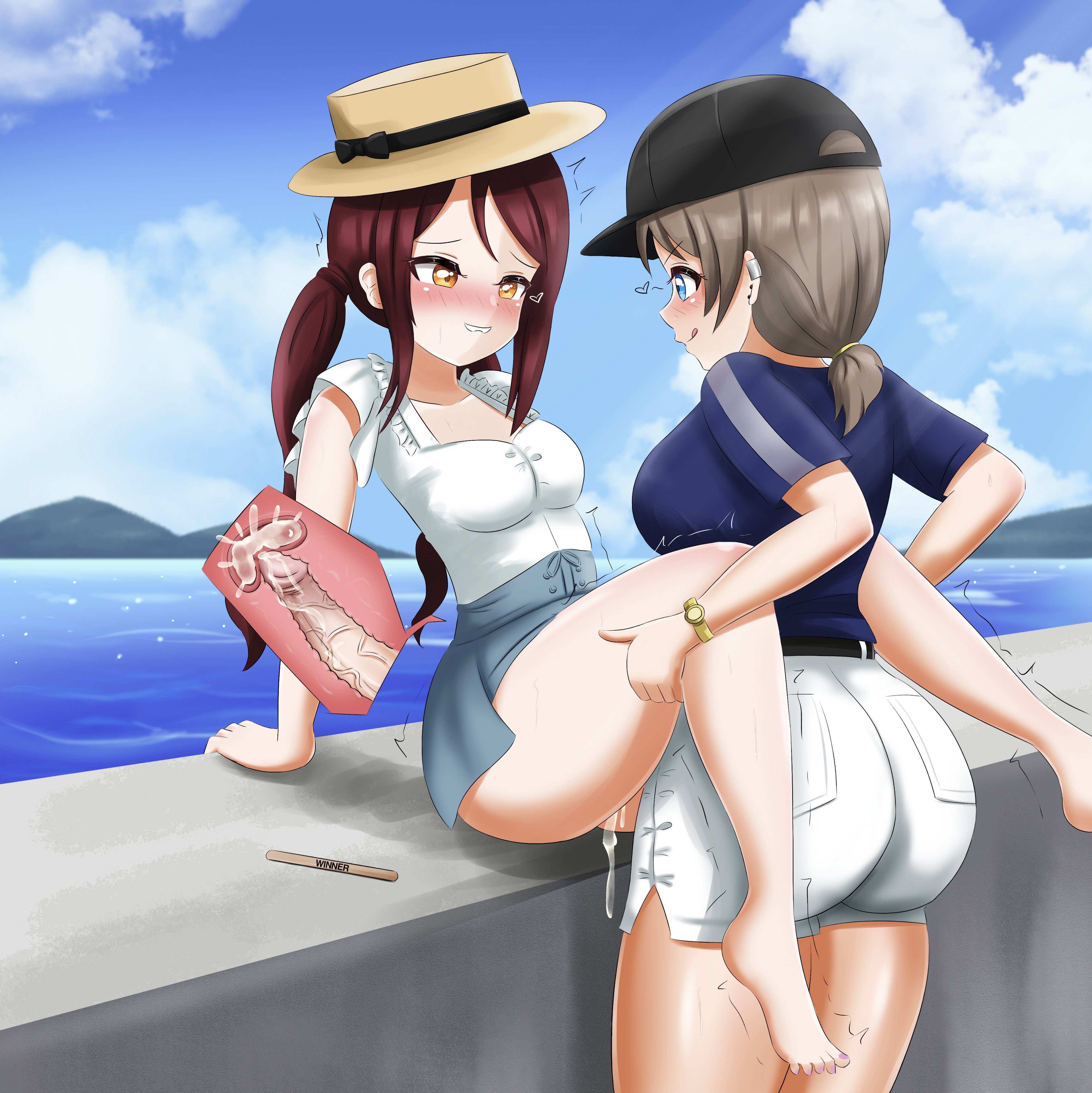 1futa, 1girls, big breasts, blue eyes, blue skirt, blush, bottomless, breasts, brown hair, clothed, clothed sex, clothing, cross section, cum, cum in pussy, cum in uterus, cum inside, danzfloor, duo, ejaculation, erection, female, futa on female, futanari, human, intersex, light skin, light-skinned female, light-skinned futa, long hair, love live!, love live! sunshine!!, mostly clothed, orgasm, penetration, public, public sex, pussy, sakurauchi riko, sex, shirt, skirt, skirt lift, spread legs, standing, uterus, vaginal penetration, watanabe you, white shirt
