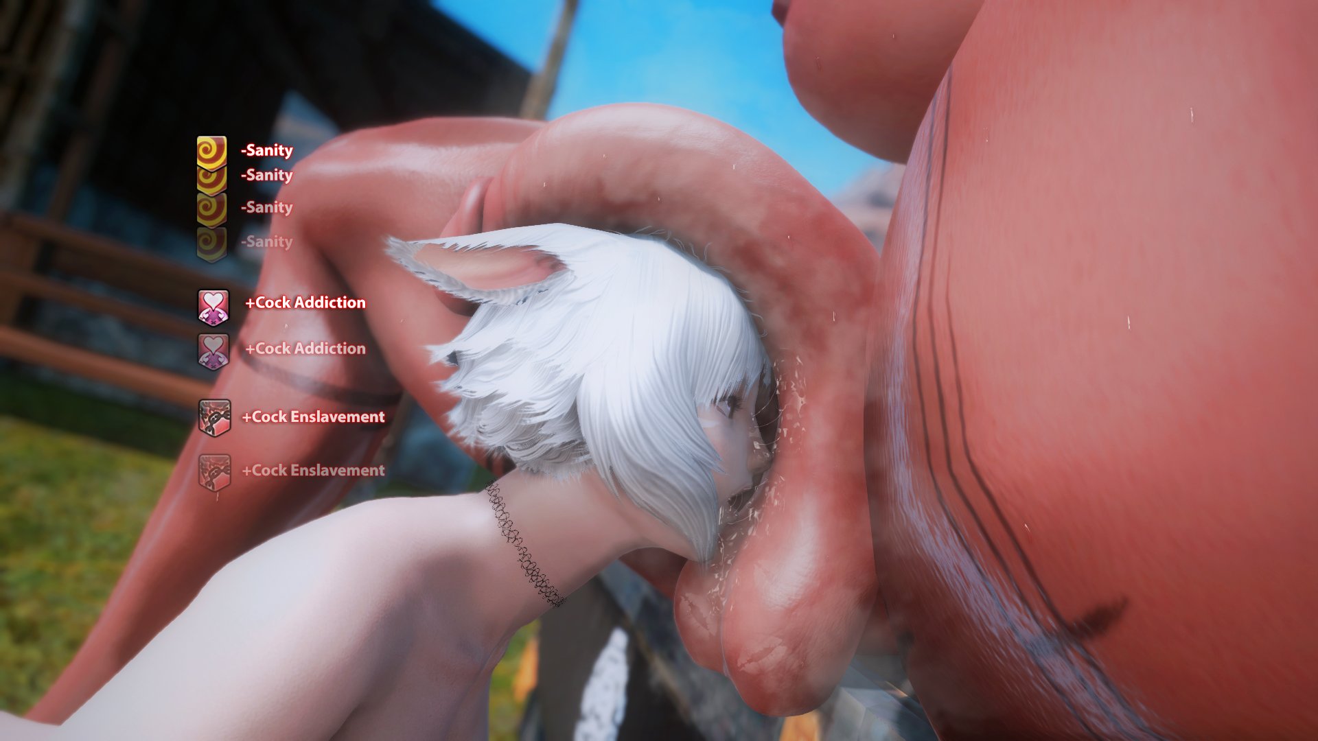 3d, addiction, ahe gao, balls, balls worship, cat ears, cat girl, catgirl, cock hungry, cock worship, debuff, deradigi, eyes rolling back, face on penis, female, final fantasy, final fantasy xiv, futa on female, futanari, game mechanics, gameplay mechanics, gpose (ffxiv), intersex, lipstick mark, lipstick on balls, looking pleasured, miqo'te, musk, penis, penis awe, penis on head, pleasure face, pleasured face, rolling eyes, size difference, smelling, smelly cock, status effect, submissive, tagme
