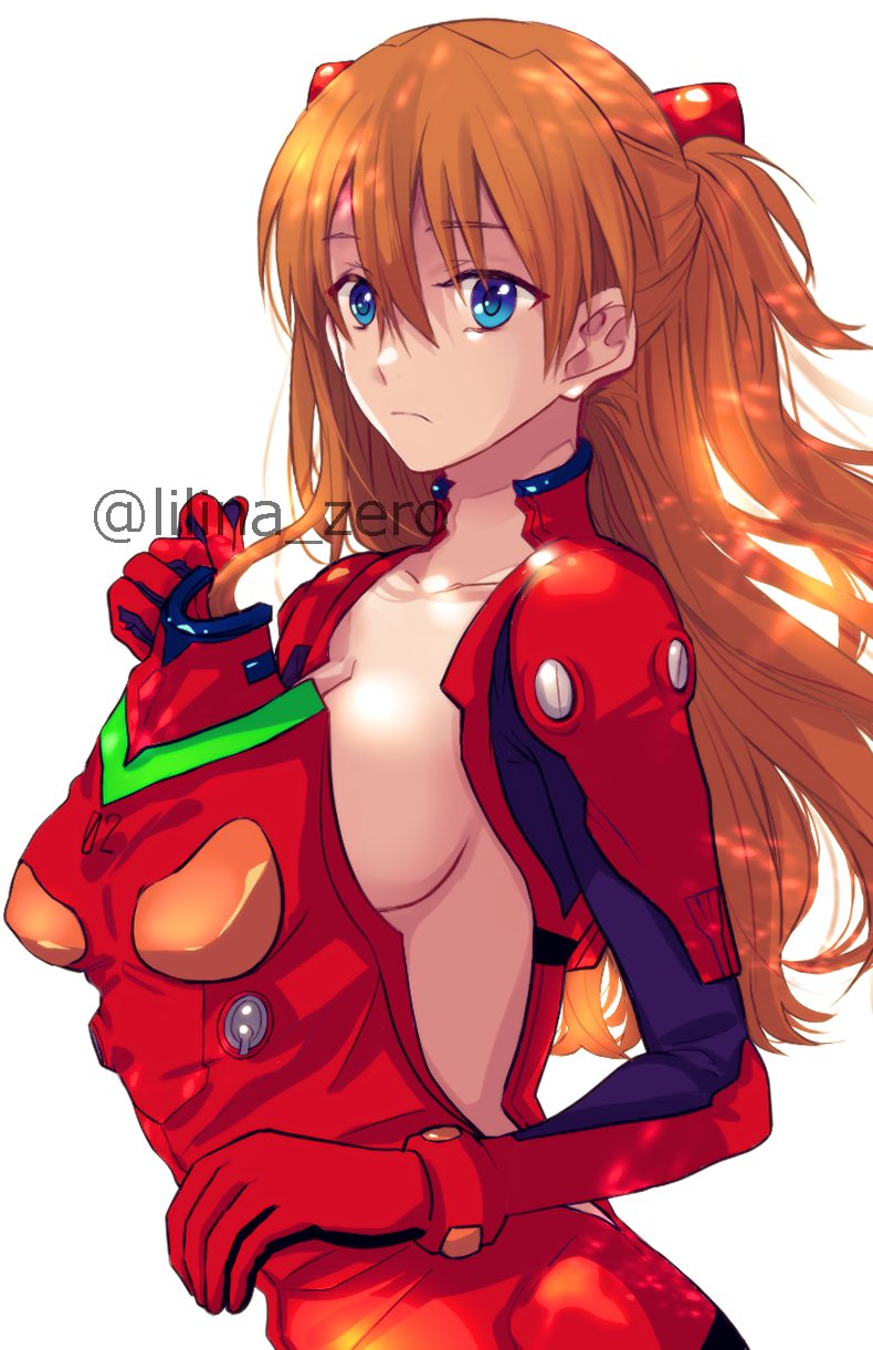 1girls asuka_langley_sohryu female lilina_zero looking_at_viewer naked_under_clothes neon_genesis_evangelion plugsuit removing_clothing sideboob solo souryuu_asuka_langley stripping tagme