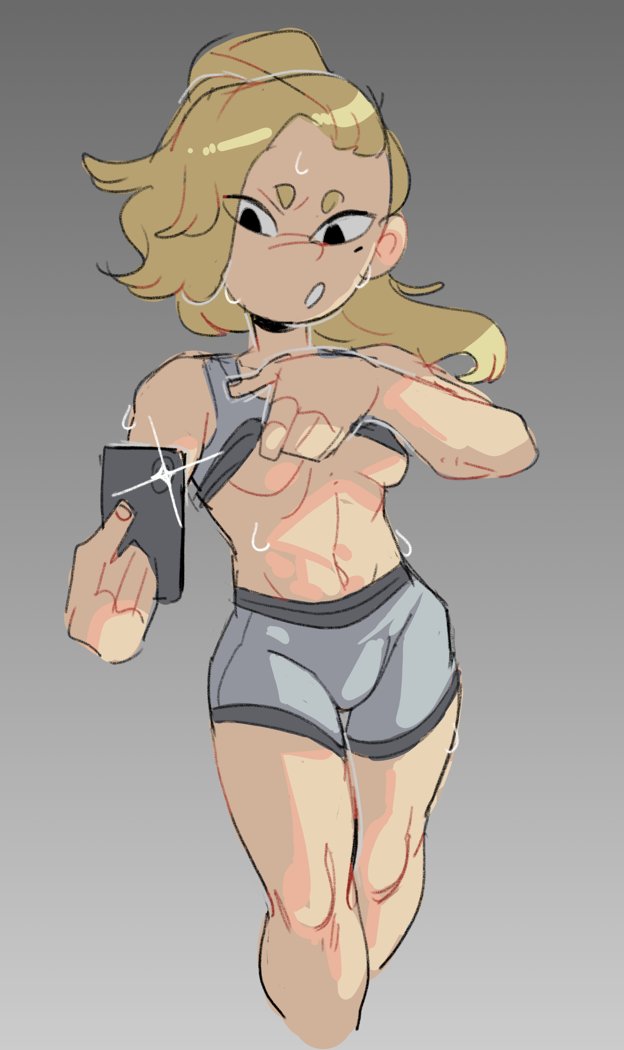 1girls, 2023, abs, amphibia, athletic, athletic female, blonde hair, breasts, cellphone, cleavage, disney, disney channel, female, female only, fit, fit female, knuxy, light skin, light-skinned female, ponytail, sasha waybright, selfie, smooth skin, solo, sports bra, underboob