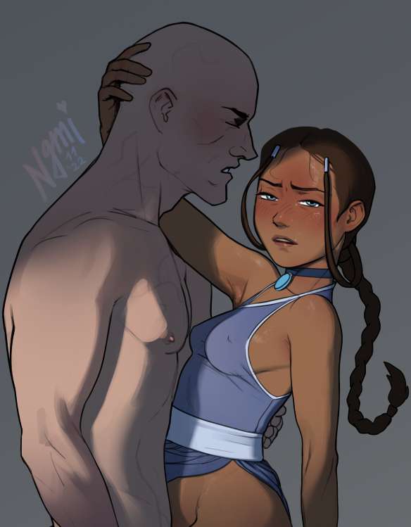 1boy 1boy1girl 1girls age_difference avatar_the_last_airbender bald bald_man bare_arms bare_shoulders black_choker blush bottomless braid breasts clothed_female_nude_male clothed_sex dark-skinned_female dress female flushed from_side hug implied_penetration implied_sex katara looking_at_viewer male male/female muscular_male ngmi nipple_slip no_bra offscreen_sex older_male older_man older_man_and_teenage_girl older_man_and_younger_girl out-of-frame_censoring parted_lips sex_under_dress sideboob simple_background small_breasts standing_sex straight straight_sex tanned_skin upper_body