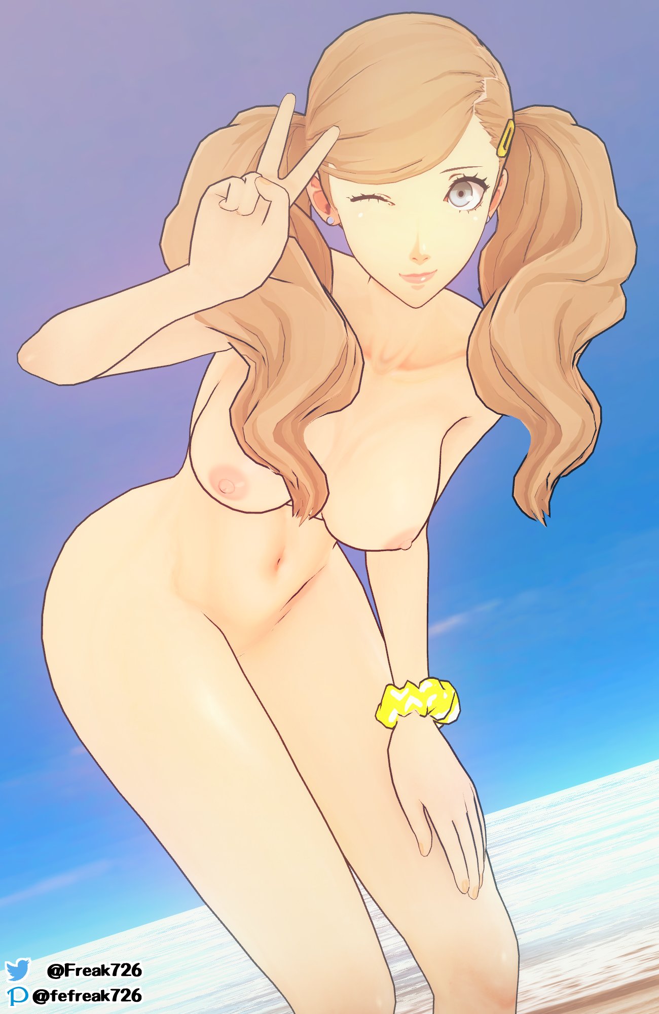 3d ann_takamaki atlus breasts fefreak726 female female_only naked nipples nude persona persona_5 solo tagme