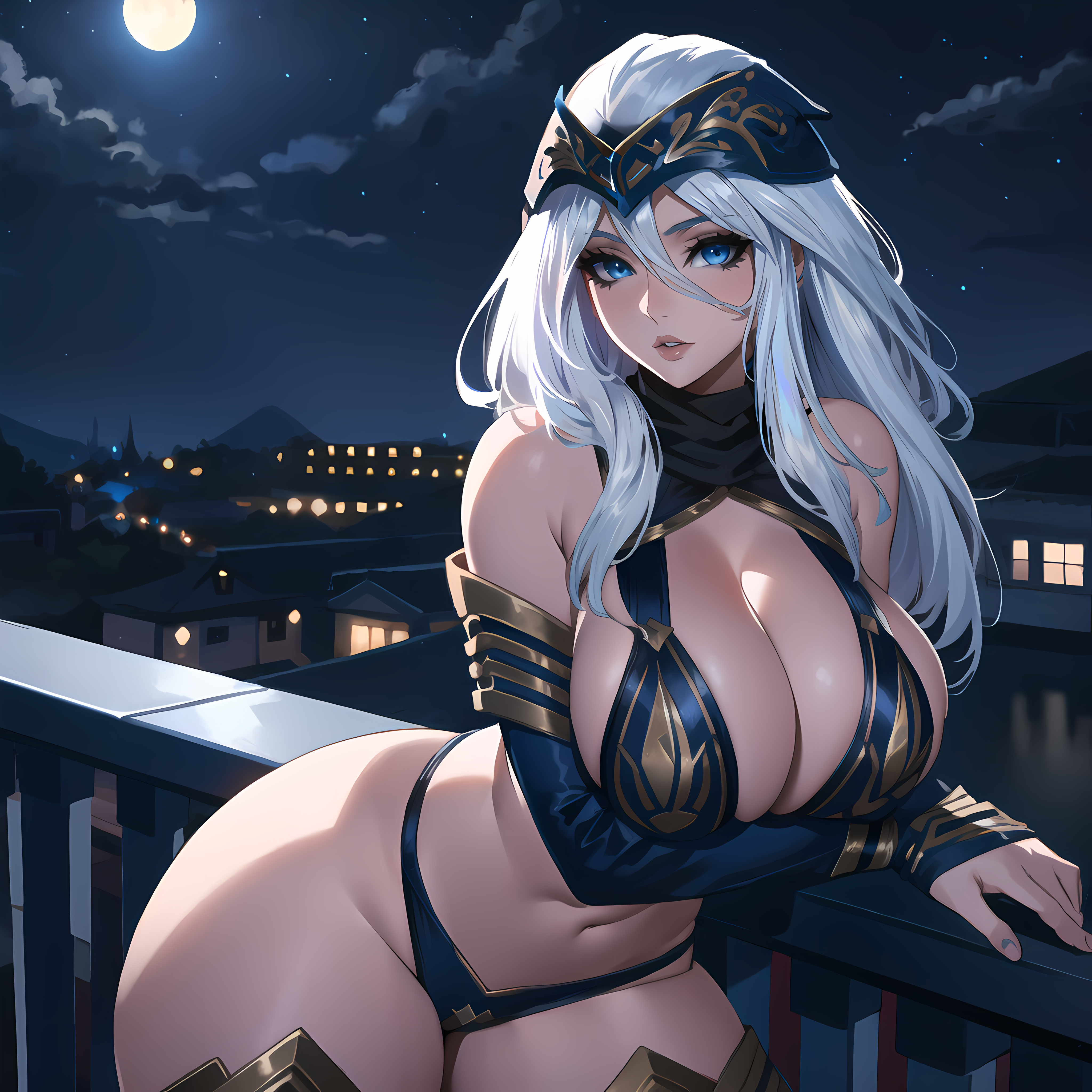 ai generated, ashe (league of legends), big breasts, breasts, cixf, female, huge breasts, league of legends, riot games, thick thighs