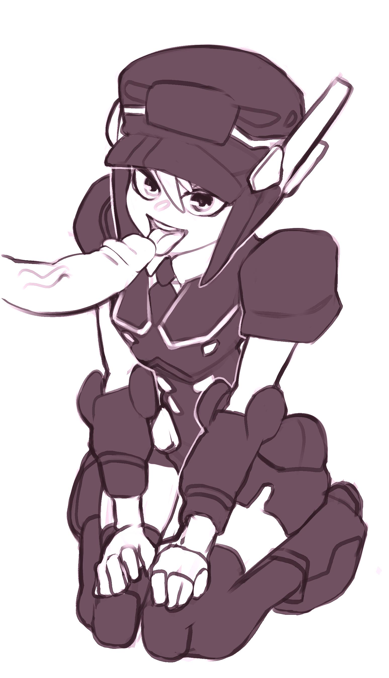 2boys, alvin (polynian), android, black hair, combos-n-doodles, femboy, hat, imminent oral, male, male only, monochrome, penis, penis lick, robot, robot joints, robot neoanthropinae polynian, thighhighs, two-tone hair, yaoi