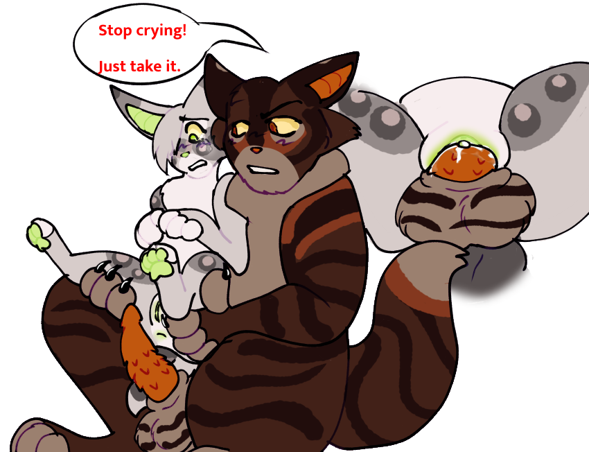 adult_and_teenager age_difference close-up cum_in_pussy derpppawz_(artist) feline feline_penis ferncloud_(warriors) male/female no_background orange_penis rape tears tigerstar_(warriors) warriors_(cats)