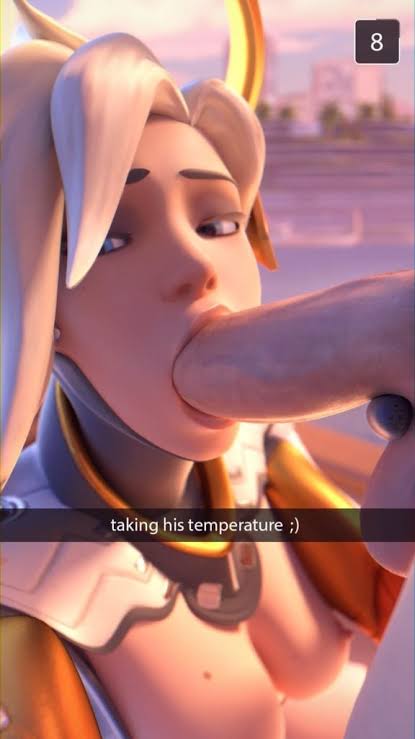 angel, balls, blonde hair, blowjob, caption, cheating, female, female focus, grabbing balls, male, mercy, overwatch, penis, sucking penis, tagme, text