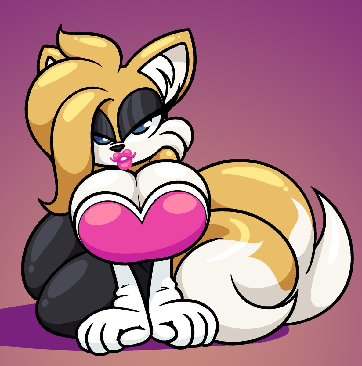 big lips, breasts, busty, cleavage, eyeshadow, female, frost-lock, huge breasts, lipstick, makeup, pink lipstick, rouge the bat (cosplay), rule 63, solo, solo female, sonic (series), tails, tails the fox, tailsko, voluptuous