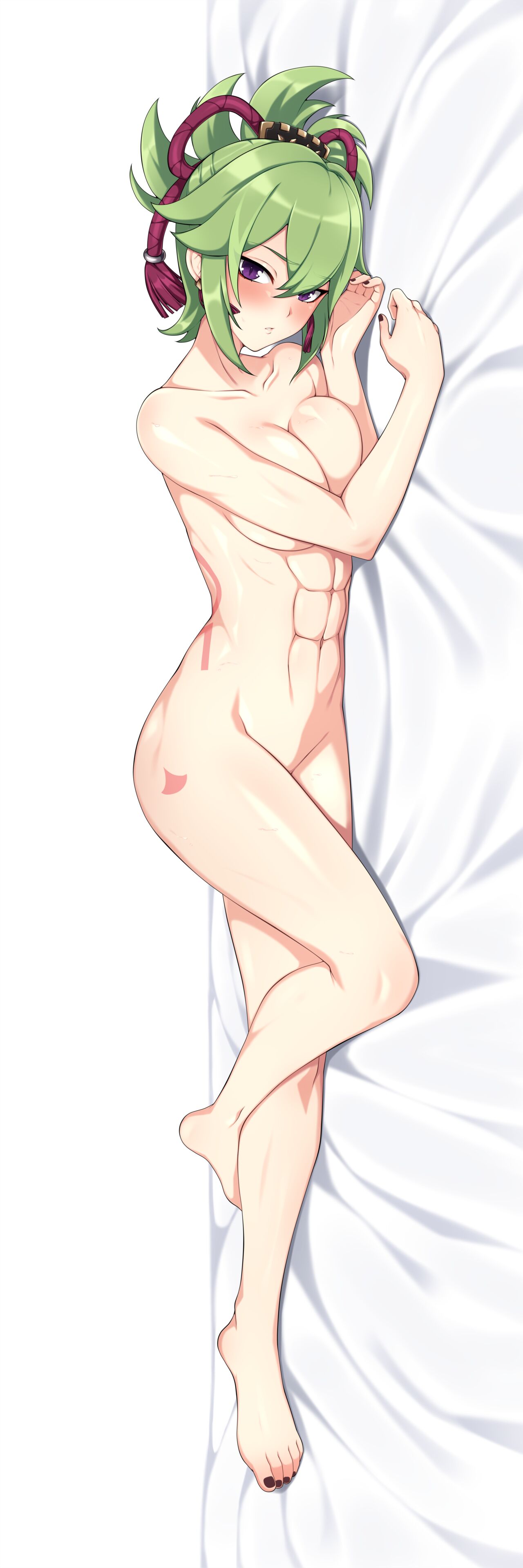 1girls, completely nude, dakimakura, female, genshin impact, kuki shinobu, lindaroze, nude