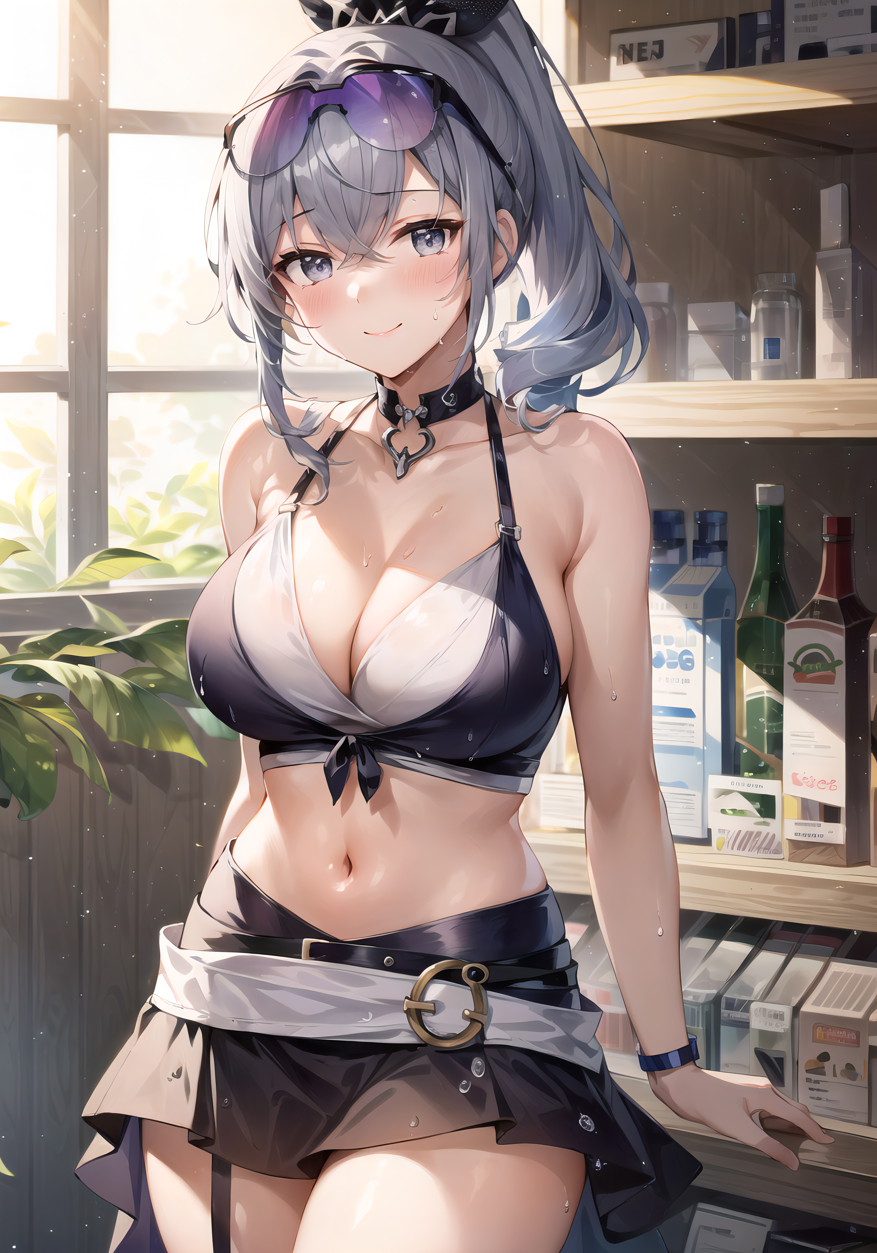1girls, ai generated, breasts, curvaceous, curvy body, curvy female, curvy figure, eyewear on head, female, female focus, female only, honkai: star rail, huge breasts, seductive look, silver wolf (honkai: star rail), solo female, solo focus, stable diffusion, sunglasses on head, yuanyuan, yuanyuan ai