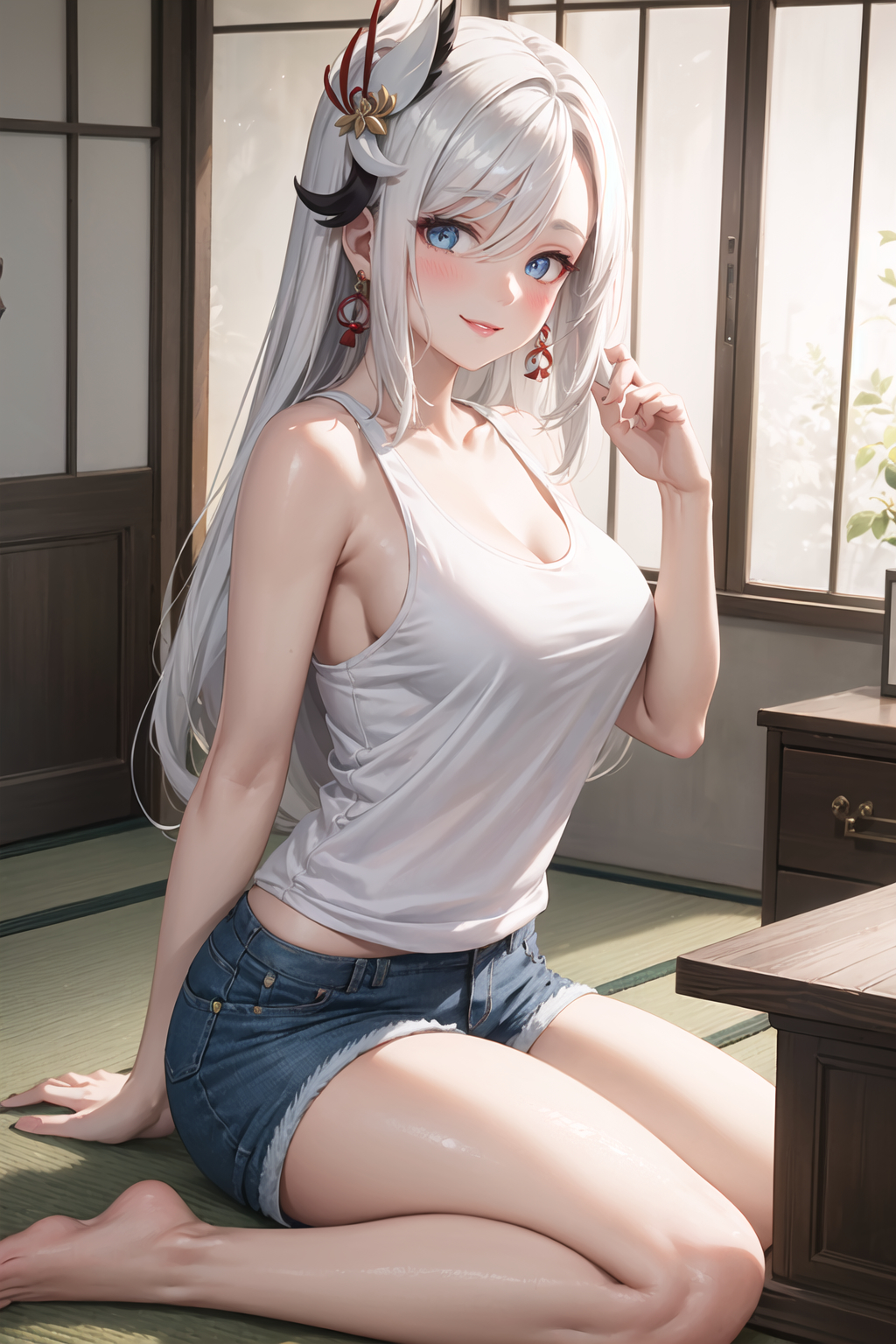 1girls, ai generated, curvaceous, curvy female, curvy figure, female, genshin impact, seductive look, shenhe (genshin impact), stable diffusion, voluptuous female