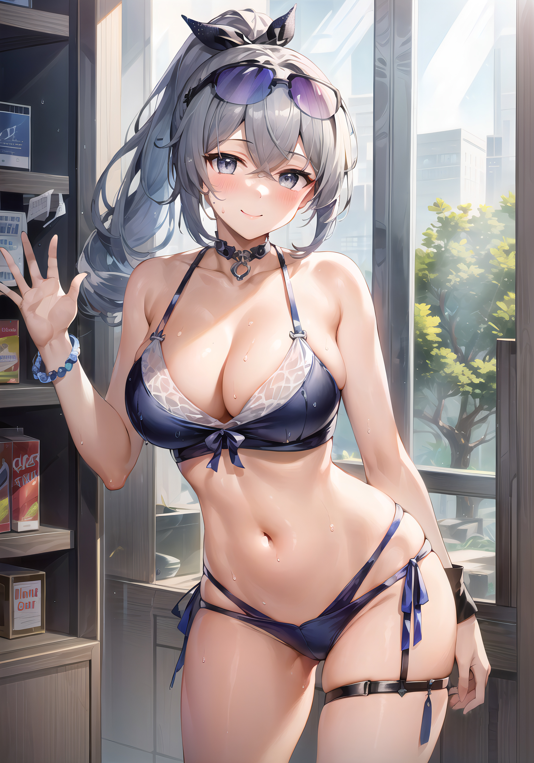 1girls, ai generated, breasts, curvaceous, curvy body, curvy figure, eyewear on head, female, female focus, female only, honkai: star rail, huge breasts, seductive look, silver wolf (honkai: star rail), solo female, solo focus, stable diffusion, sunglasses on head, voluptuous, voluptuous female, yuanyuan, yuanyuan ai