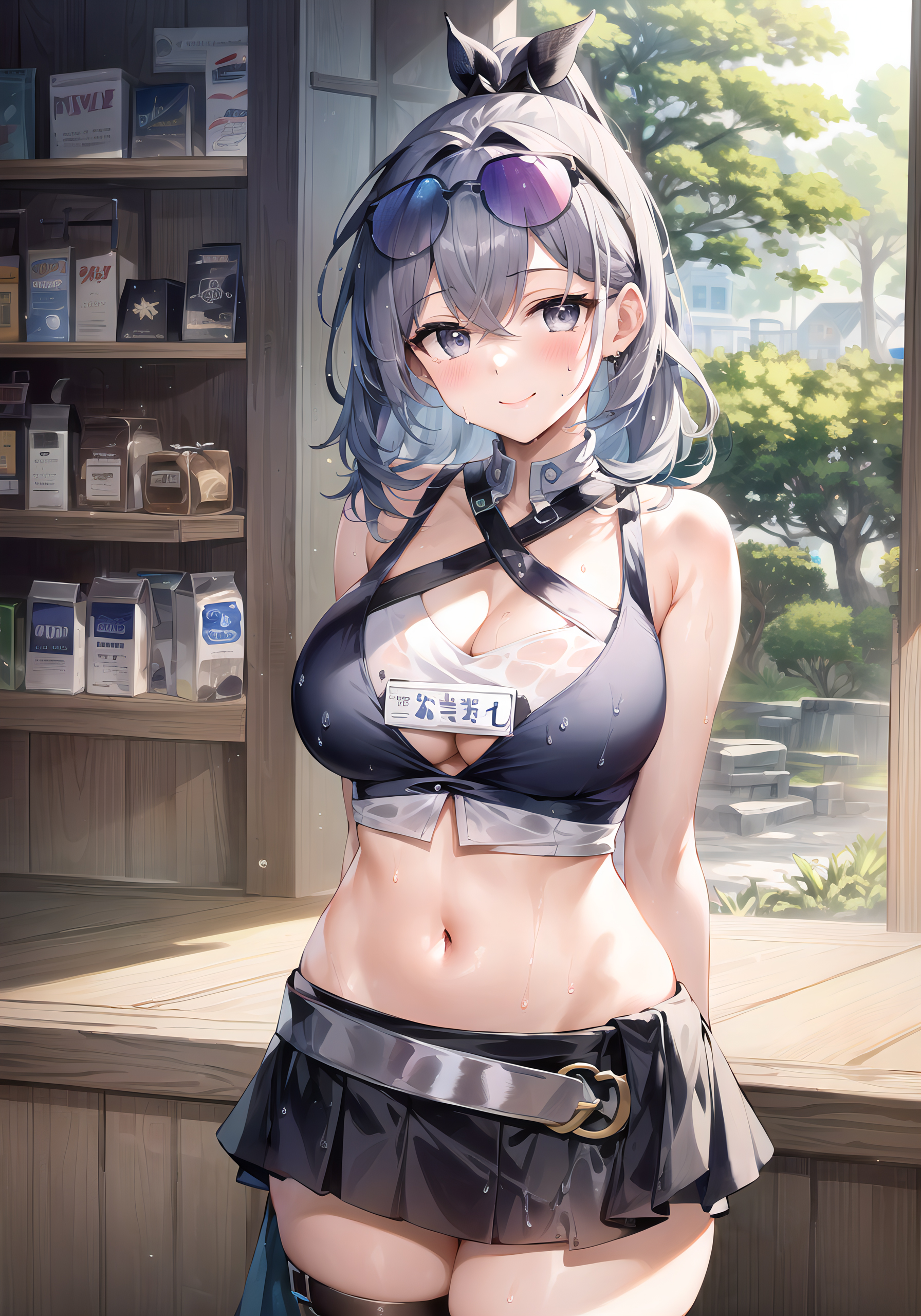 1girls, ai generated, breasts, curvaceous, curvy body, curvy female, eyewear on head, female, female focus, female only, honkai: star rail, huge breasts, seductive, silver wolf (honkai: star rail), solo female, solo focus, stable diffusion, sunglasses on head, yuanyuan, yuanyuan ai