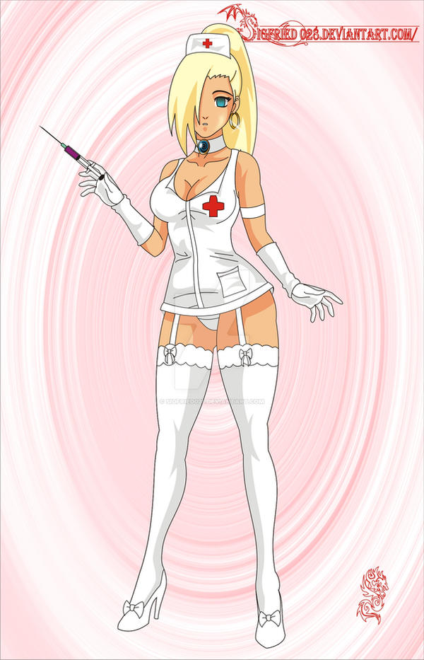 1girls armband artist_name blonde_hair blue_eyes breasts choker earrings empty_eyes garter_straps gloves hair_over_one_eye high_heels holding_syringe hoop_earrings hypnosis ino_yamanaka large_breasts looking_at_viewer mind_control naruto needle nurse nurse_cap nurse_uniform panties ponytail sigfried028 syringe thighhighs white_panties yamanaka_ino