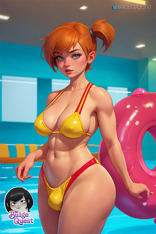 1futa, abs, ai generated, ass, big breasts, breasts, bulge, bulge quest, futa only, futanari, huge breasts, intersex, kasumi (pokemon), misty (pokemon), pokemon, stable diffusion, swimsuit, thick ass, thick thighs, toned