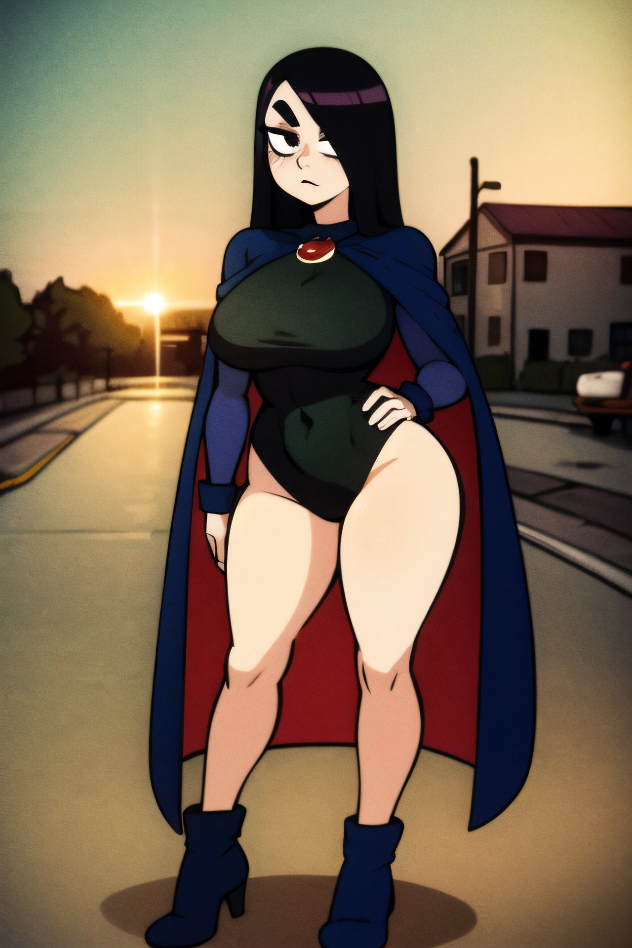 ai_generated ass breasts dc dc_comics doublequack leotard pale-skinned_female pale_skin rachel_roth raven_(dc) solo solo_female stable_diffusion teen_titans thighs voluptuous voluptuous_female wide_hips