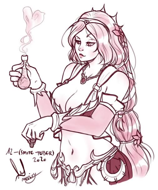 1girls 2020 aphrodite_(smite) big_breasts cute female female_only game hi-rez_studios light-skinned_female light_skin meriry potion smite solo