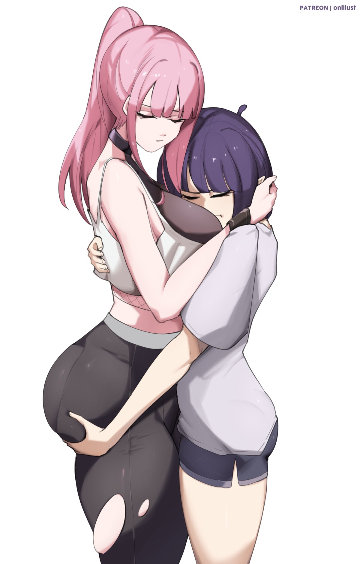 2girls ass ass_grab breasts closed_eyes female female_only hololive hololive_english hololive_myth huge_ass hugging mori_calliope ninomae_ina'nis o22no virtual_youtuber yuri