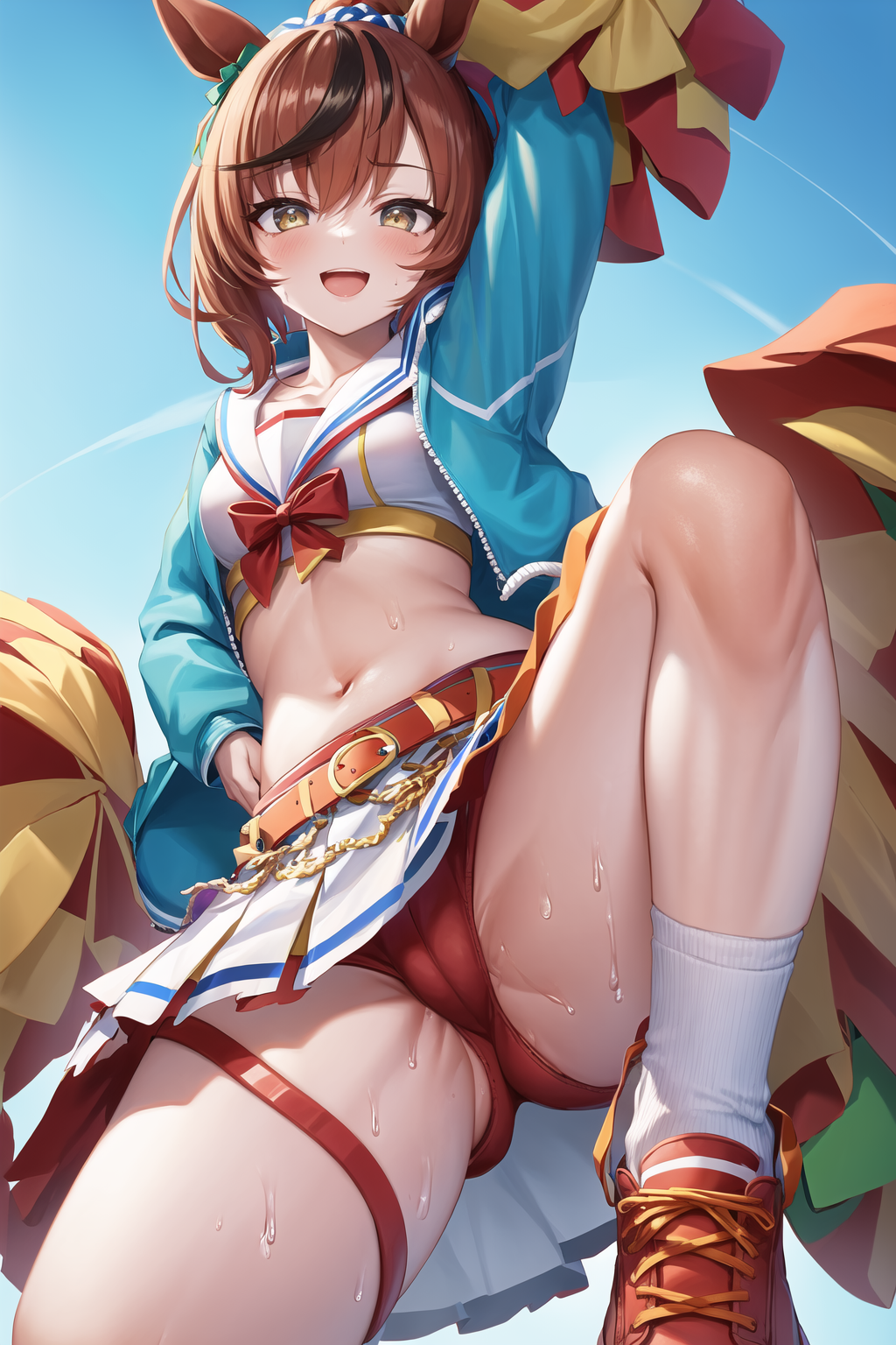 ai_generated animal_ears cameltoe cygames dmm_games doujin fictional fictional_product fictitious horse_ears_girl inspired_by_real_derby_horse japan_umamusume_training_schools_and_colleges leg_lift nice_nature_(umamusume) nsfw pussy_bulge seductive sensitive sweaty tagme tracen_academy umamusume umamusume_pretty_derby umsk unofficial うましこ ウマシコ