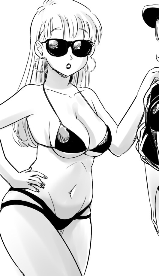 bikini bulma bulma_(dragon_ball) bulma_briefs dragon_ball jaw_drop long_hair sunglasses tinted_eyewear