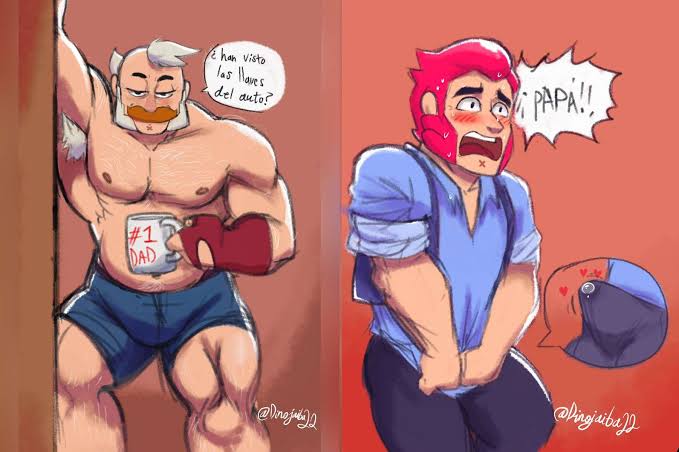 ashamed brawl_stars bulge colt_(brawl_stars) dinojaiba22 erection erection_under_clothes gay hairy_armpits male_only muscular_male sam_(brawl_stars)