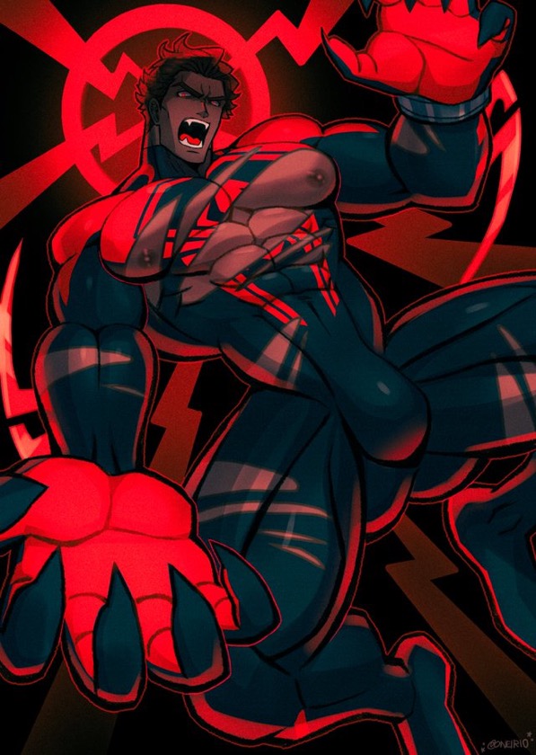 bulge, flaccid, gay, male, male only, marvel, marvel comics, miguel o'hara, oneirio, penis, solo, solo male, tagme