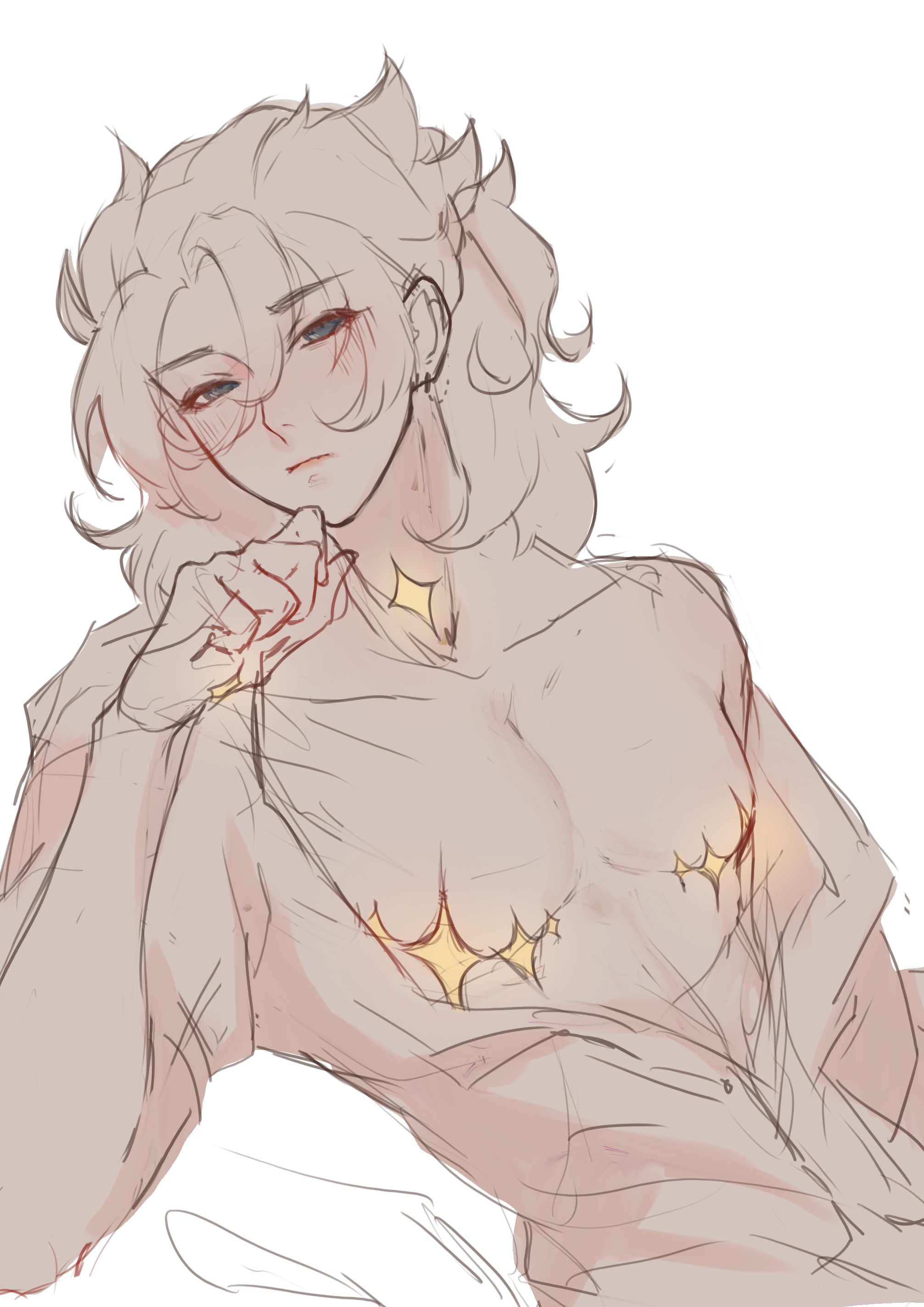 1boy, albedo (genshin impact), artist request, blonde hair, blue eyes, boy, femboy, genshin impact, male, male only, solo, white body