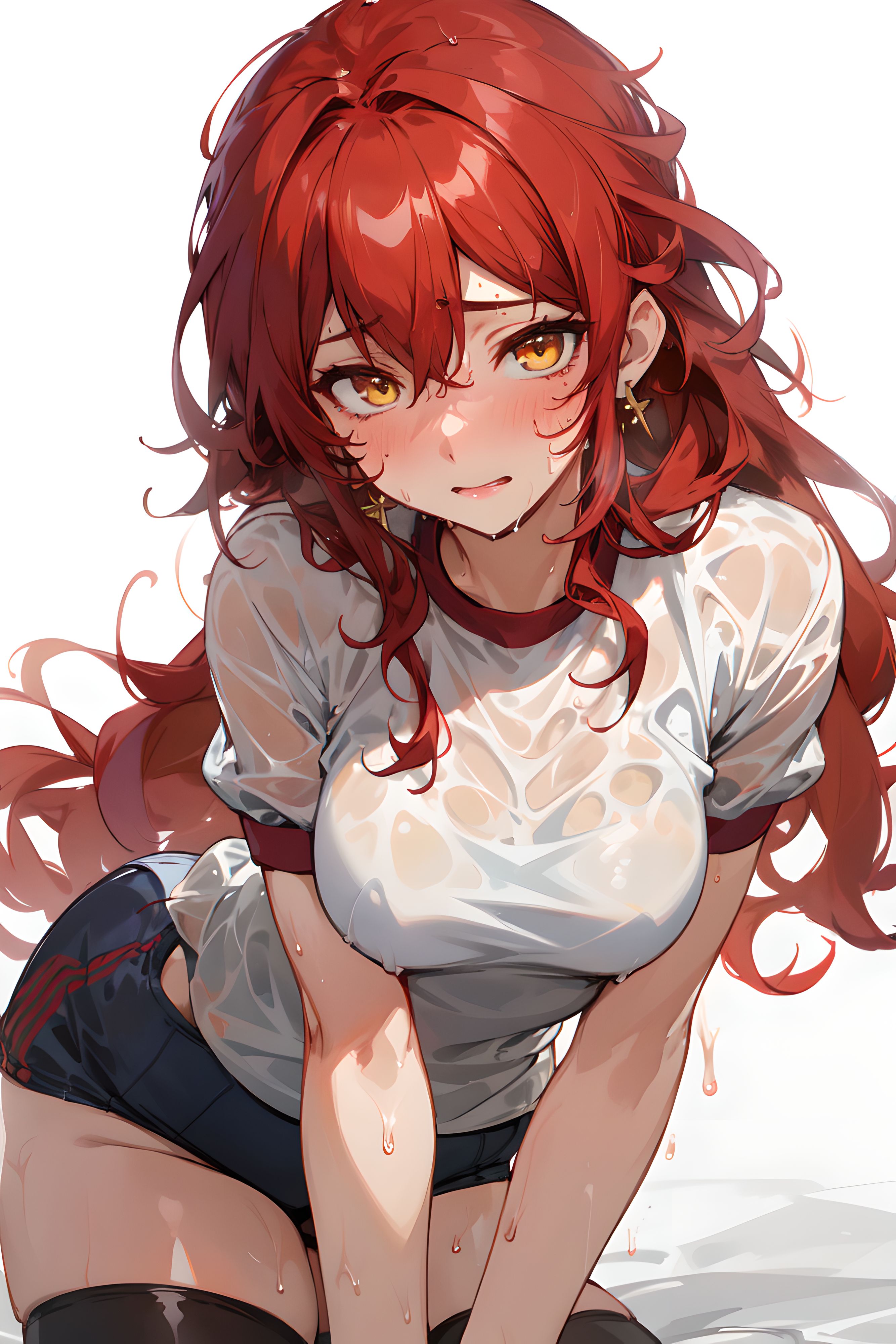 1girls, 2023, absurd res, ai generated, anime nose, blush, breasts, clothed female, curvy body, curvy female, curvy figure, female, female focus, female only, himeko (honkai: star rail), honkai: star rail, huge breasts, long hair, looking at viewer, open mouth, red hair, solo female, solo focus, stable diffusion, voluptuous female, wet clothes, yellow eyes, zettai ryouiki