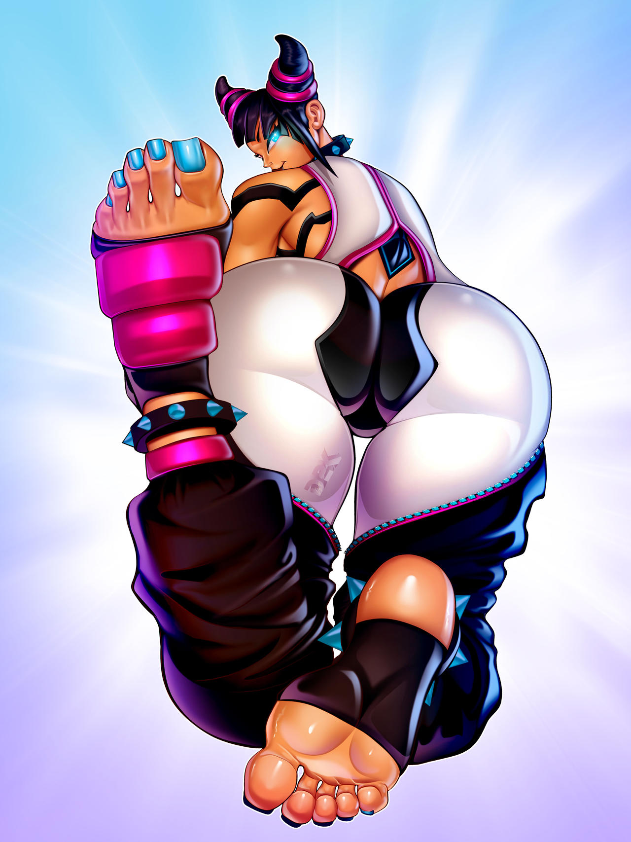 1girls asian asian_female athletic athletic_female barefoot big_ass big_breasts big_feet black_hair blue_eyes blue_toenails bottom_heavy breasts busty capcom chest cleavage curvaceous curvy curvy_figure d2kmax d2kprime digital_drawing_(artwork) digital_media_(artwork) drill_hair eyebrows eyelashes eyes feet female female_focus female_only fit fit_female foot_focus glowing_eyes hair hips hourglass_figure huge_ass huge_breasts human juri_han korean korean_female large_ass large_breasts legs light-skinned_female light_skin lips long_toenails looking_at_viewer looking_back mature mature_female presenting_feet short_hair slim_waist soles south_korean spiked_anklet stirrup_legwear street_fighter street_fighter_6 thick thick_legs thick_thighs thighs toenail_polish toenails toes top_heavy upper_body voluptuous waist wide_hips