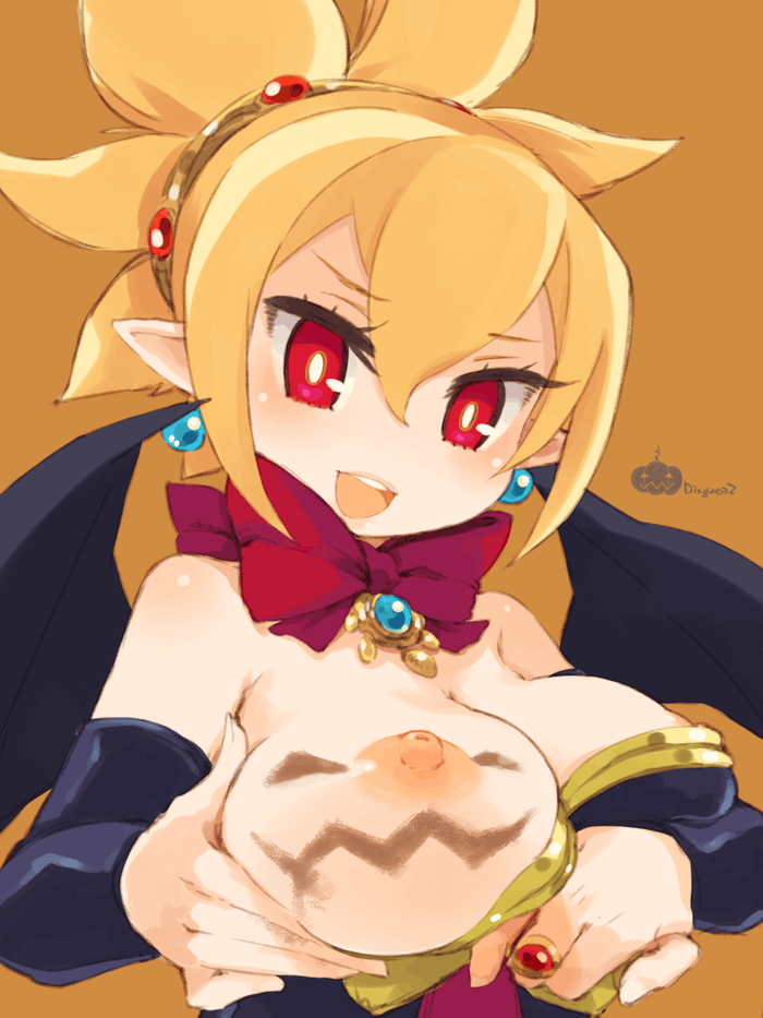 bodypaint breasts disgaea disgaea_2 dress exposed_breasts flashing_breasts large_breasts mota nippon_ichi_software pumpkin pumpkin_boobs rozalin