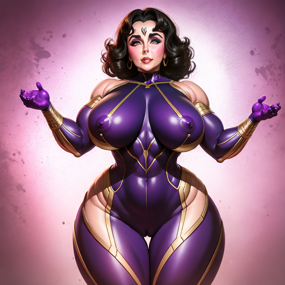 ai_generated biceps big_breasts bodysuit breasts cameltoe elizabeth_taylor long_sleeve_gloves muscular nipples thanos_cosplay thin_waist unstable_diffusion