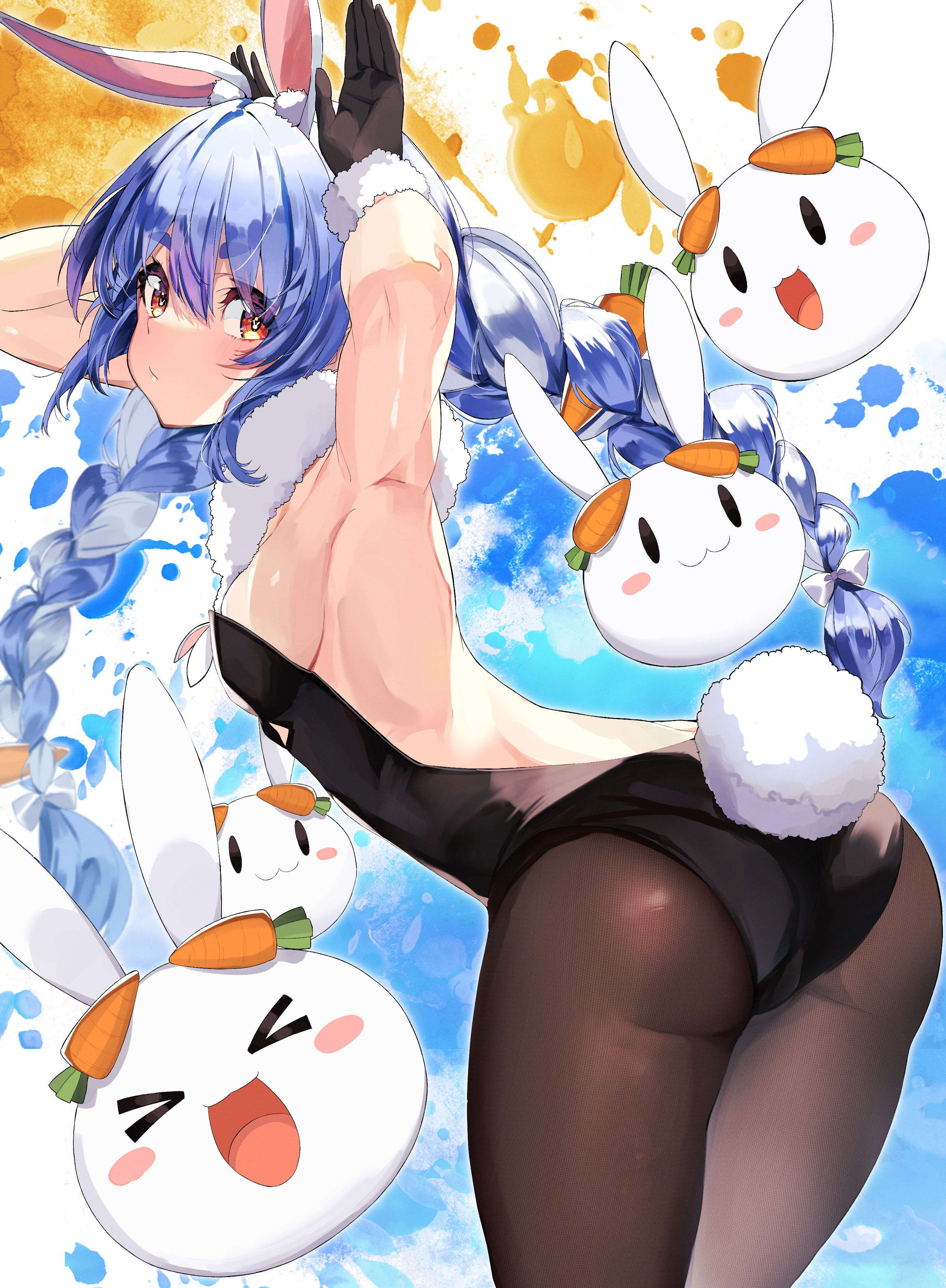 ass, breasts, bunny ears, bunny girl, bunny tail, bunnysuit, female, hazuki yuzuru, hololive, hololive fantasy, hololive japan, small breasts, usada pekora, virtual youtuber