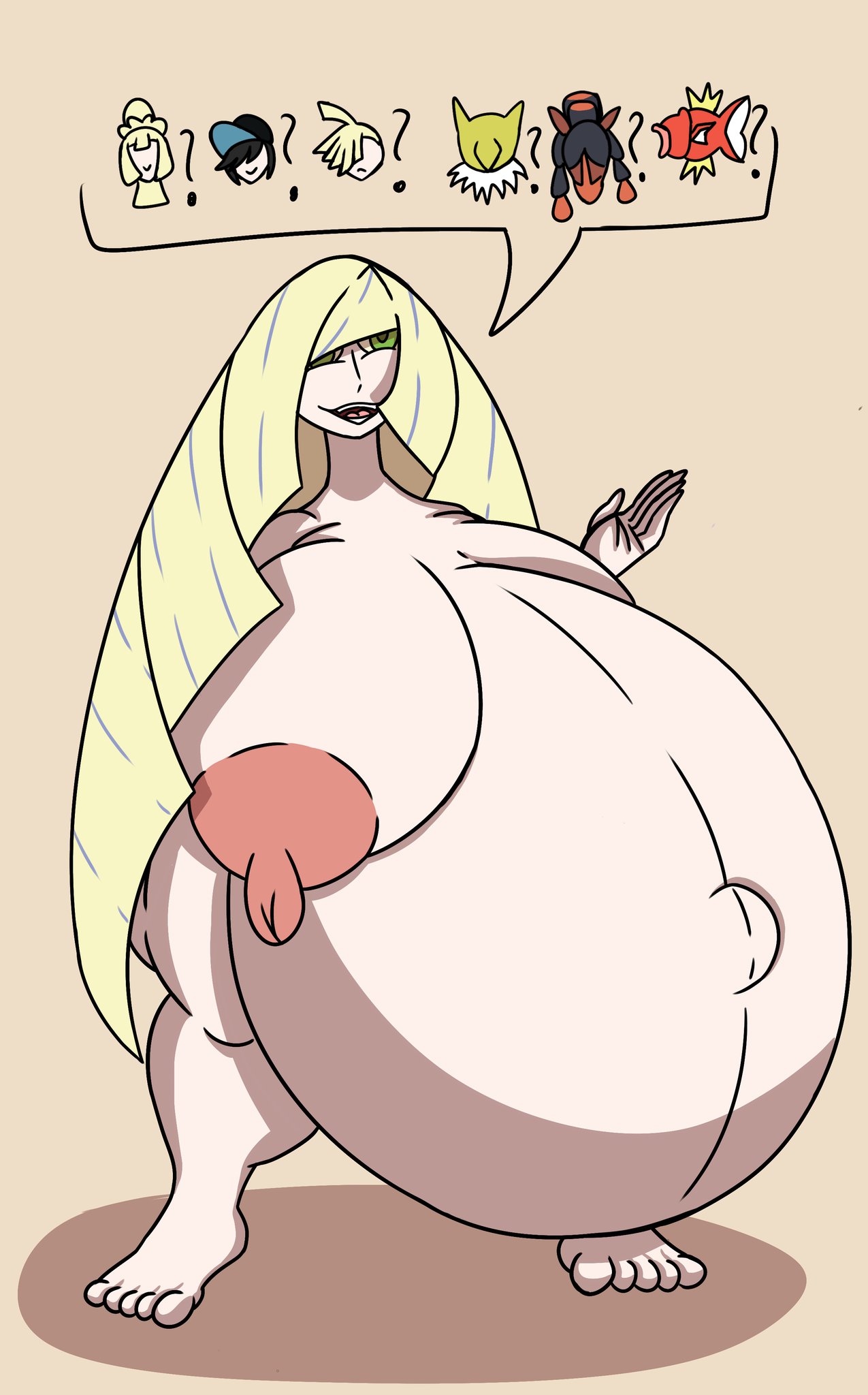 1girls blonde_hair elio_(pokemon) female game_freak gigantic_breasts gladion_(pokemon) green_eyes guavagrunt huge_breasts hyper_belly hyper_pregnancy hypno lillie_(pokemon) lusamine_(pokemon) magikarp milf mudsdale nintendo pokemon pokemon_(species) possible_incest pregnant