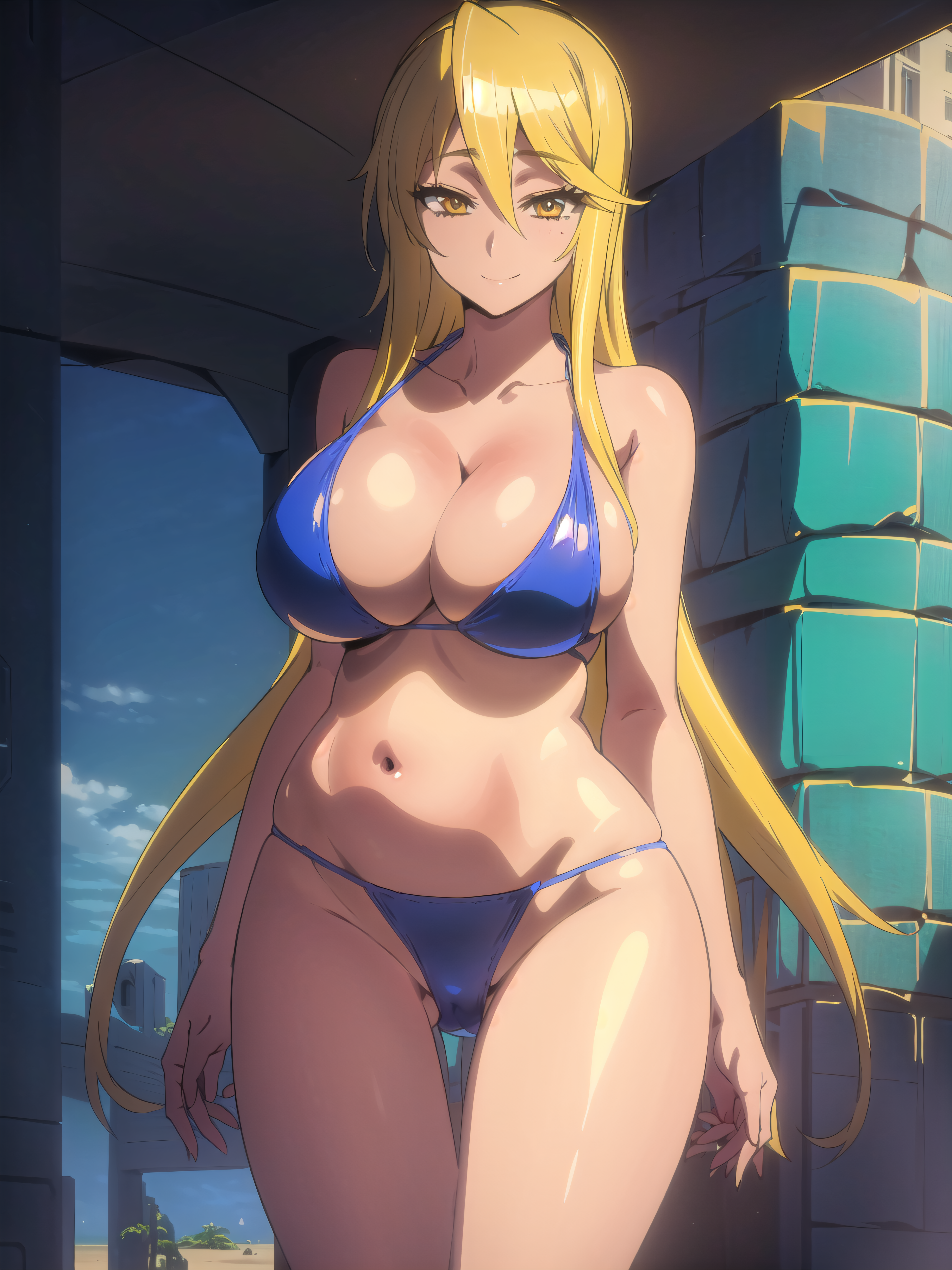 ai generated, artist request, breasts, curvy body, curvy female, curvy figure, female, female focus, female only, highschool of the dead, huge breasts, long hair, shizuka marikawa, solo female, solo focus, stable diffusion, voluptuous, voluptuous female, yellow hair