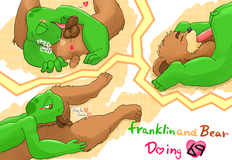 √tan 2boys 69 69_position anthro anus bear_(franklin) brown_fur character_name closed_eyes fellatio franklin_(series) franklin_turtle furry gay male male_only nostrils oral sniffing sniffing_ass yaoi yellow_eyes