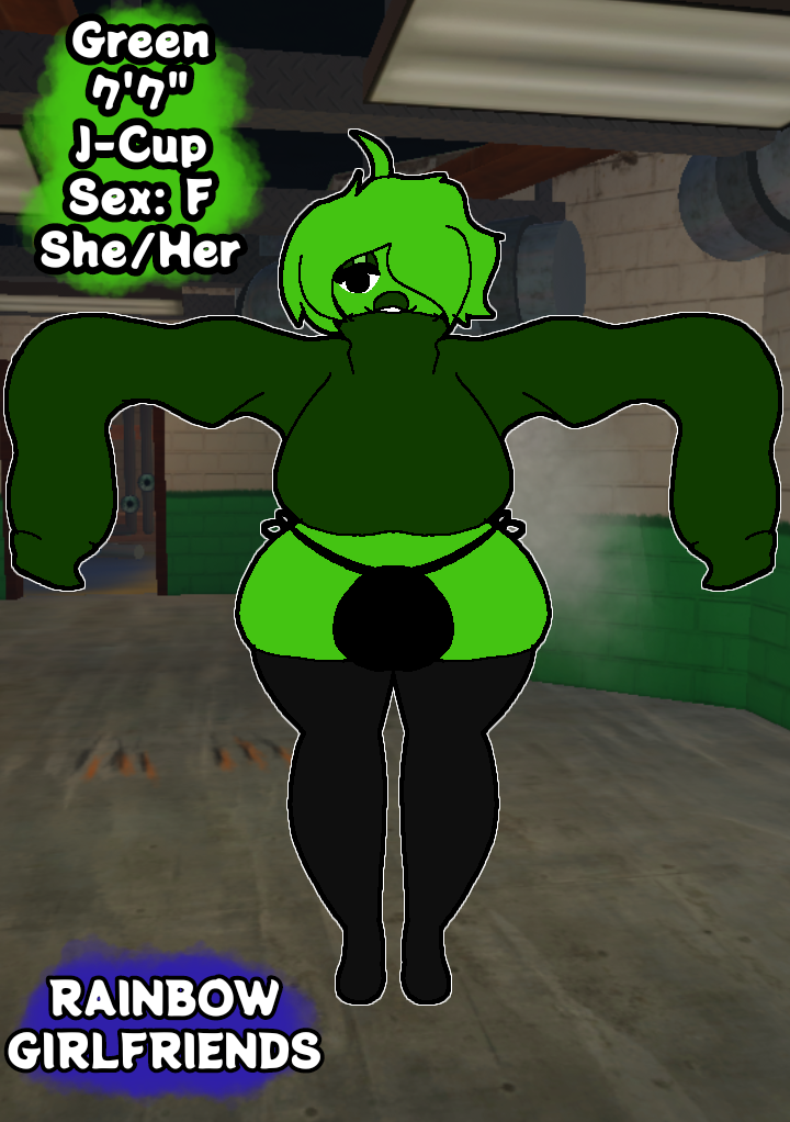 1futa blind breasts clothed clothing covered_eye felixliner flaccid futa_only futanari green green_(rainbow_friends) huge_breasts humanoid j-cup_breasts long_sleeve_sweater long_sleeves partially_clothed pronouns rainbow_friends rainbow_girlfriends roblox roblox_game solo source_request standing stockings t-pose text thick_thighs turtleneck wide_hips