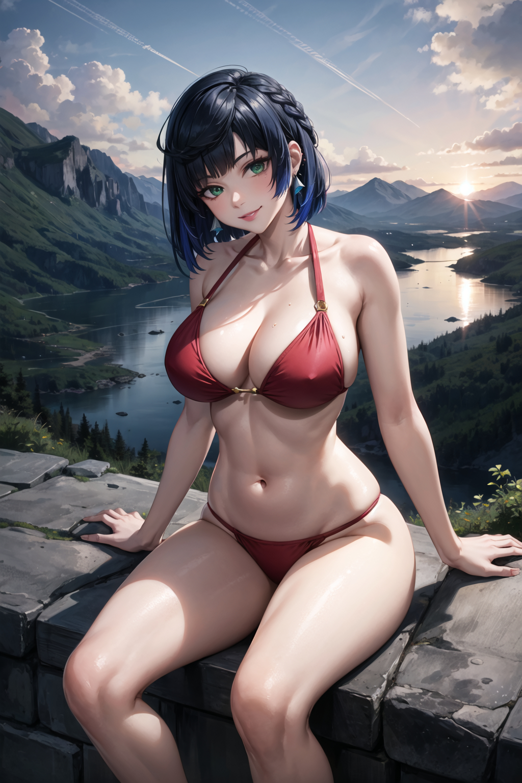1girls, ai generated, bikini, breasts, curvaceous, curvy body, curvy female, curvy figure, female, genshin impact, huge breasts, short hair, solo female, solo focus, stable diffusion, voluptuous, voluptuous female, yelan (genshin impact)