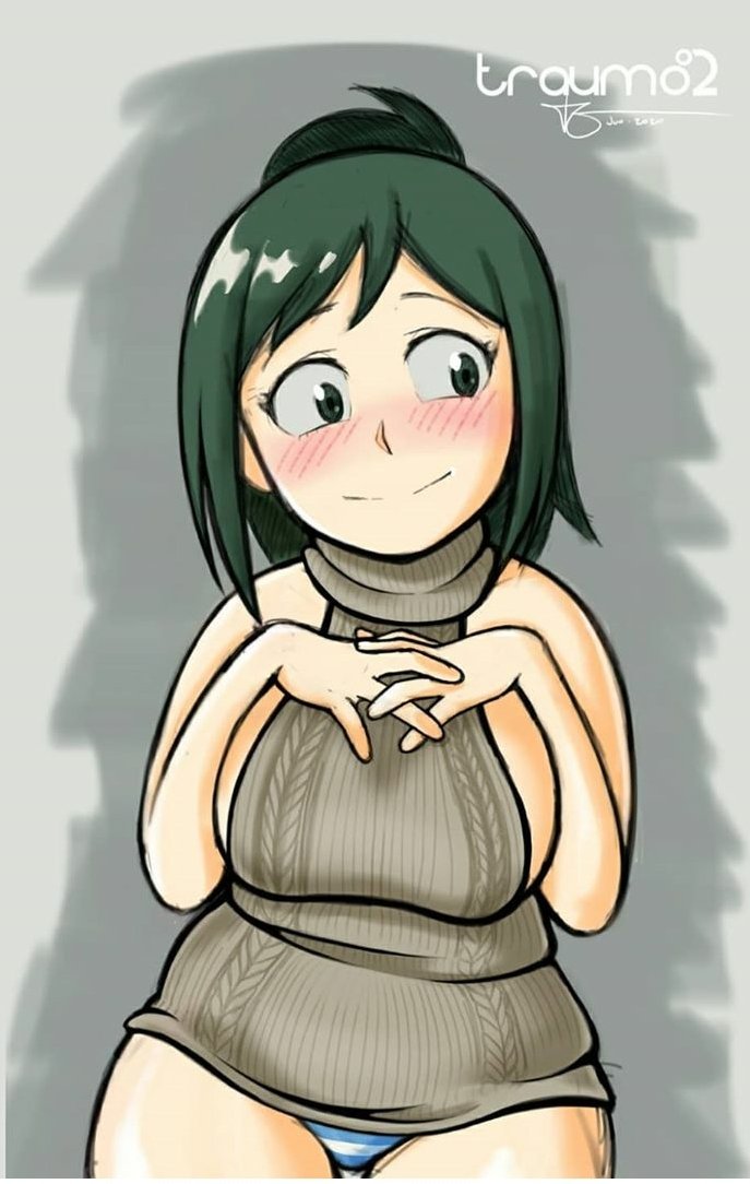 1girls blush green_hair inko_midoriya midoriya_inko milf my_hero_academia solo striped_panties traum82 virgin_killer_sweater