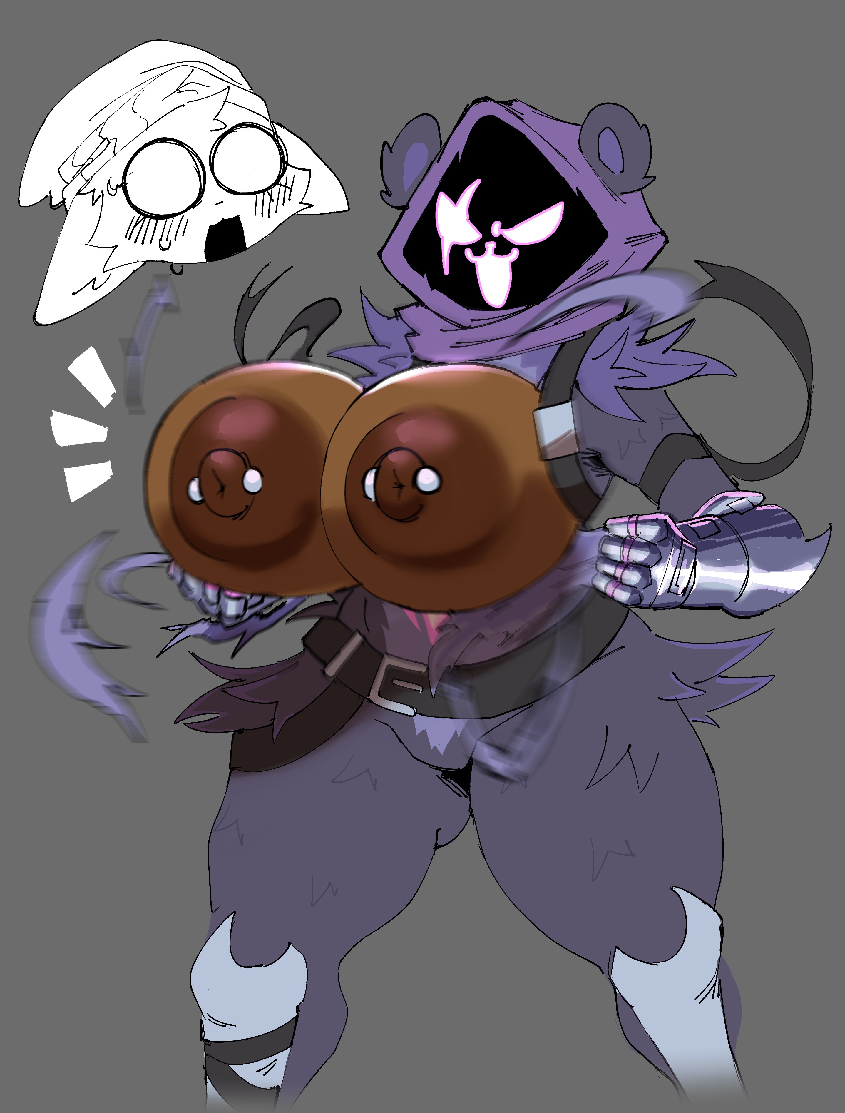 2girls, bear, bear girl, big breasts, cofficremer, dark skin, dark-skinned female, fecharis, fortnite, meow skulls (fortnite), nipple piercing, pierced nipples, raven team leader, thick thighs, wardrobe malfunction