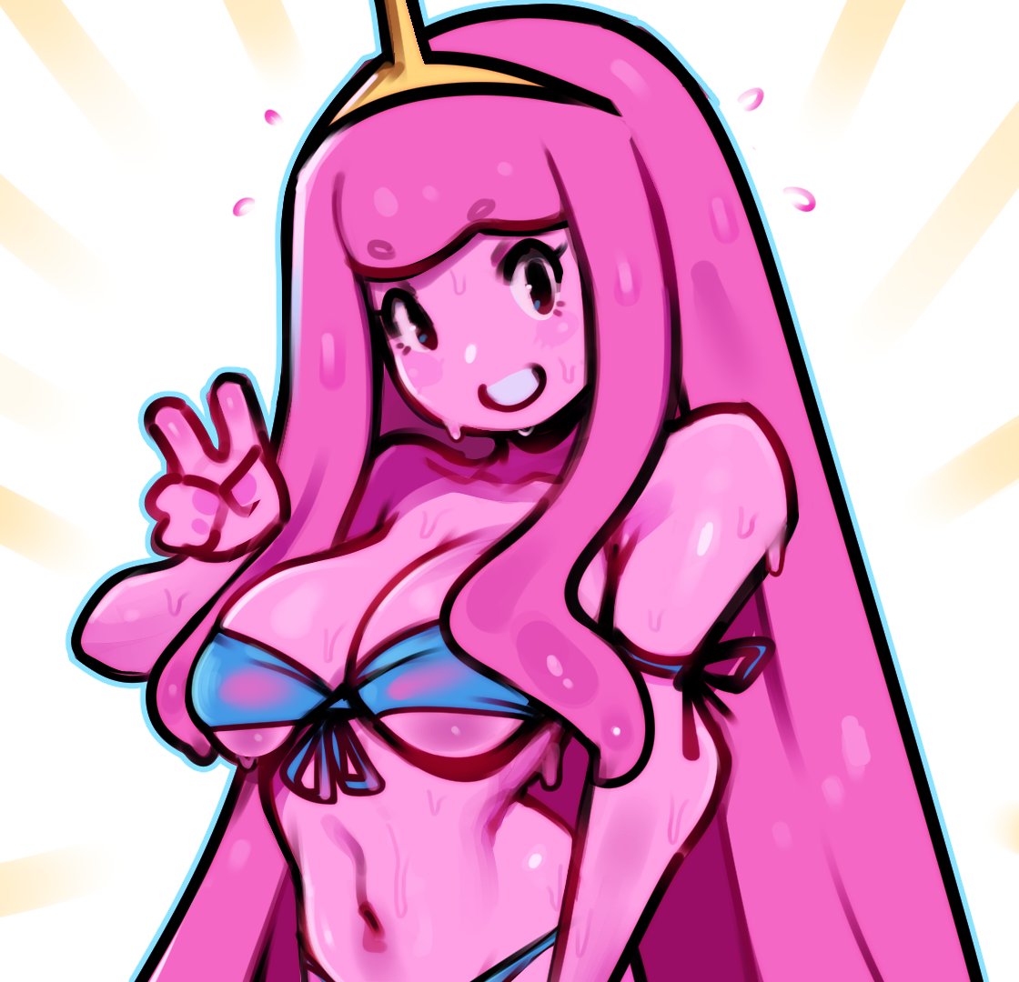 1girls, adventure time, bikini, bikini top, breasts, breasts out, chibi, female, female only, genvoke, looking at viewer, medium breasts, midriff, pinup, pinup pose, princess bubblegum, see-through, see-through bra, tits, tits out